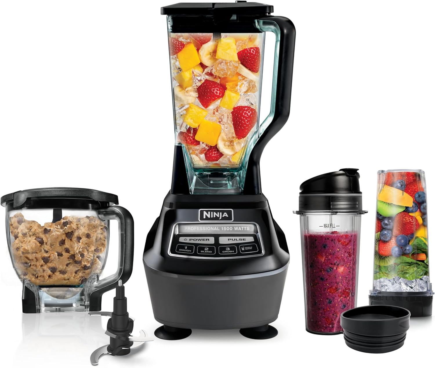 Ninja Kitchen System | 8-Cup Food Processor Bowl & 72 oz. Blender All-in-One | With (2) 16 oz. To-Go Cups | For Smoothies, Ice Crushing, Dough & More | 1500 Watt | Black | BL770