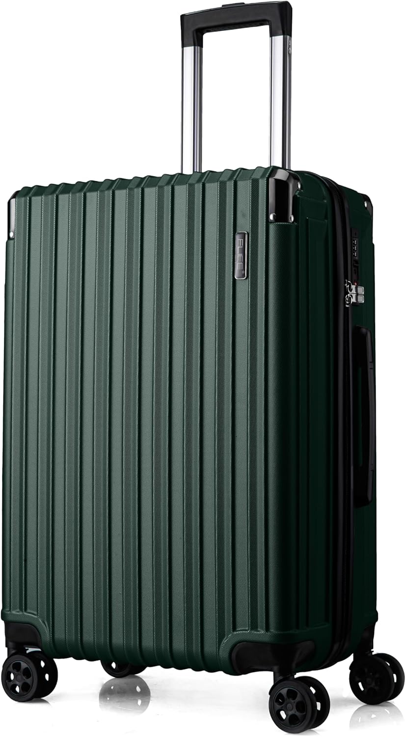 FLIEE Medium Suitcase Hard Shell | Lightweight Suitcase | Aluminum Telescopic Handle | TSA 3 Digit Combination Lock | 4 Dual Spinner Wheels. (Green, Medium 24")