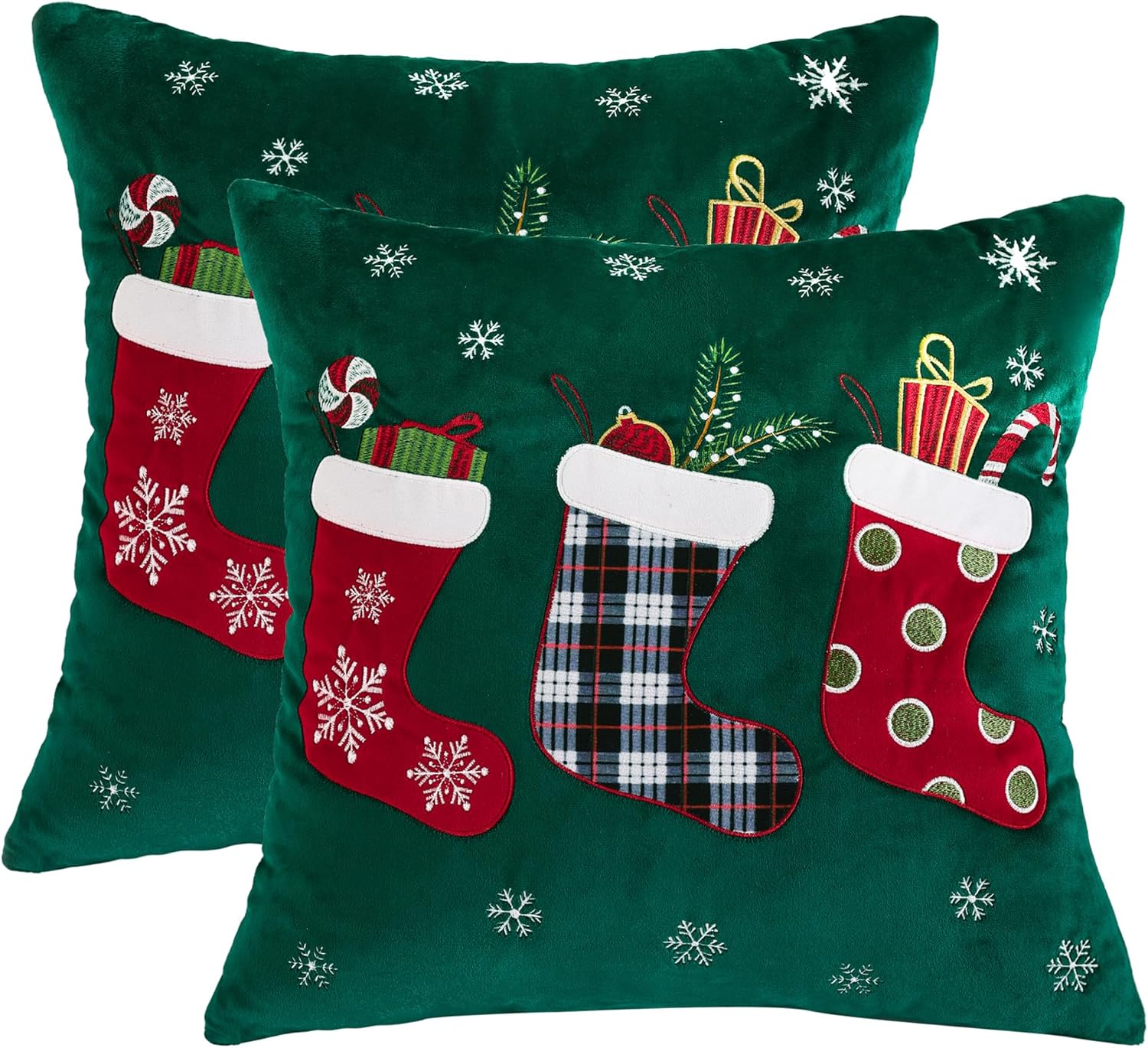 Holibeat Christmas Throw Pillow Covers 18 X 18 Inches Decorative Couch Pillow Cases No Insert (Pack of 2) (Socks)