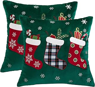 Holibeat Christmas Throw Pillow Covers 18 X 18 Inches Decorative Couch Pillow Cases No Insert (Pack of 2) (Socks)
