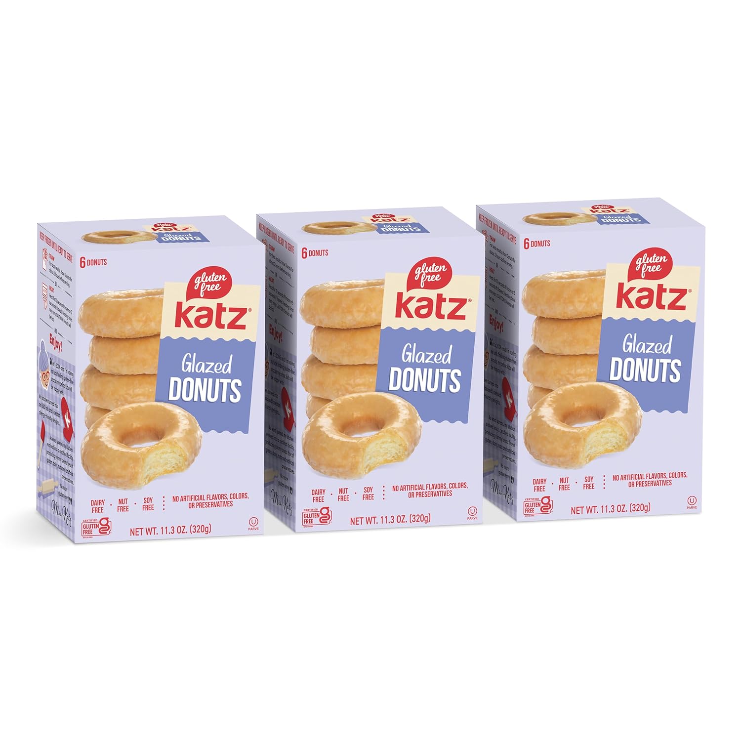 Katz Gluten Free Glazed Donuts | Dairy Free, Nut Free, Soy Free, Gluten Free | Kosher (3 Packs of 6 Donuts, 11.3 Ounce Each)