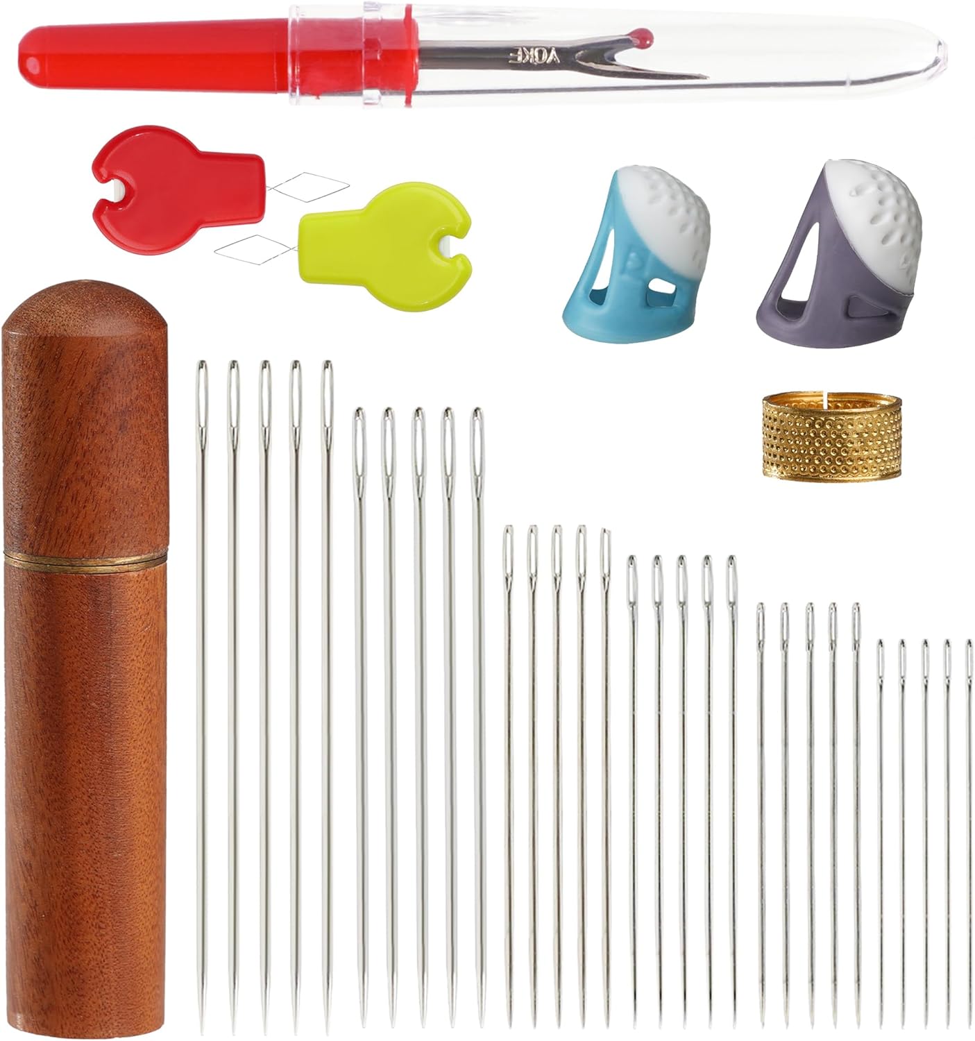 36Pcs Sewing Needles Set, 6 Sizes Nneedles for Sewing, Sharp Point Stitching Needles, Embroidery Needles with Needle Threader, Seam Rippers, Thimble (Hand Sewing)