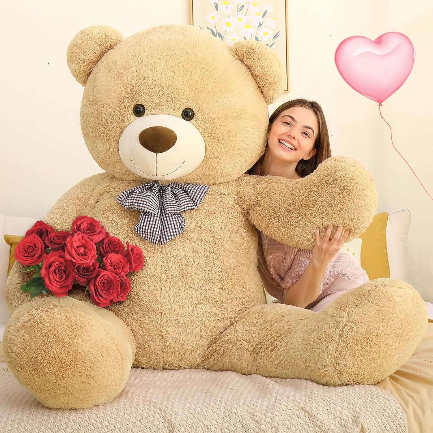 MorisMos 180cm Giant Teddy Bear Stuffed Animals, 6ft XXXL Large Teddy Bear Soft Toys for Her Girlfriend, Light Brown Cuddly Big Plush Toy Valentines for Women Girls Kids Birthday