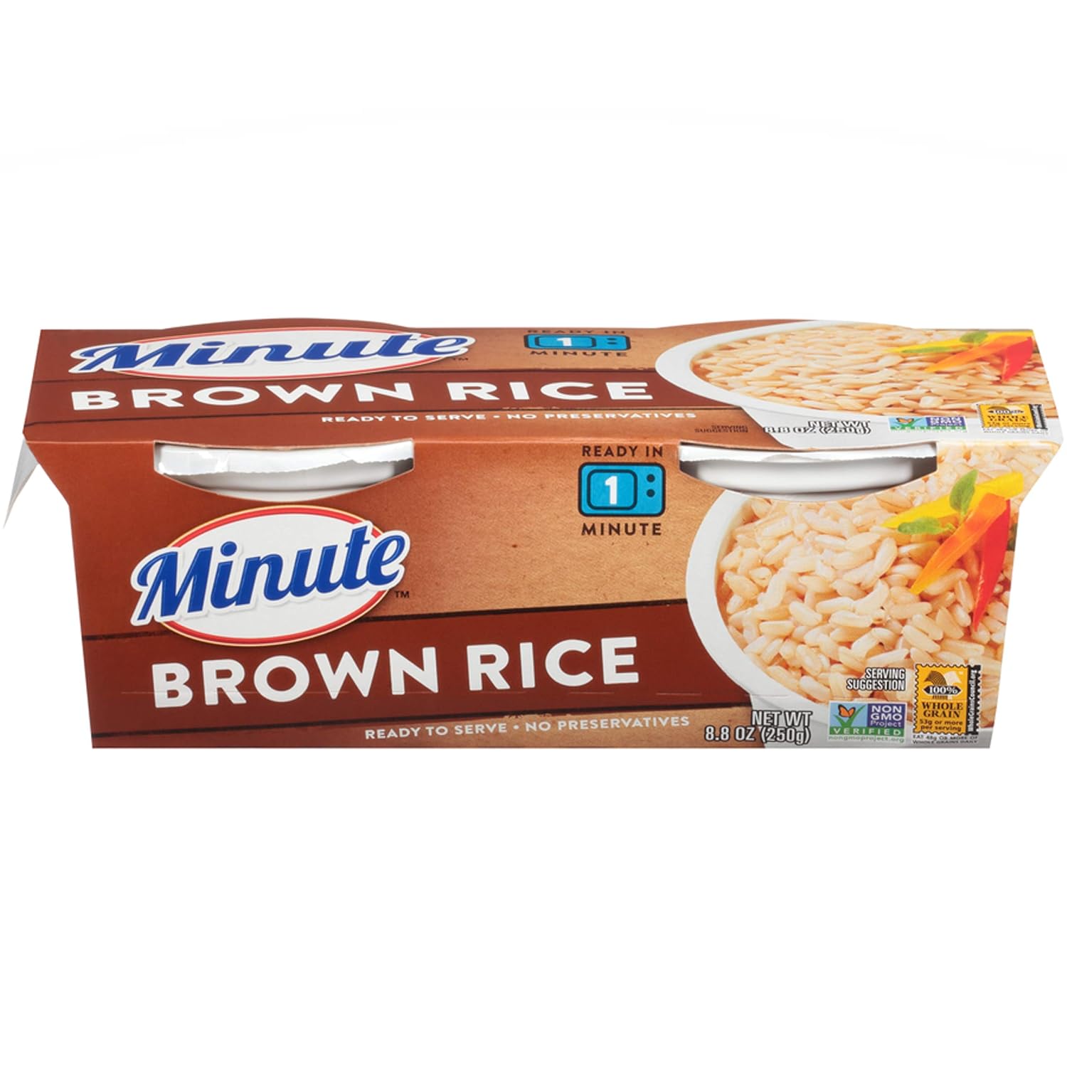 Minute Ready to Serve Brown Rice, Whole Grain, Gluten Free, Non-GMO, No Preservatives, (BPA-Free Cups), 8.8 Ounce (Pack of 2)