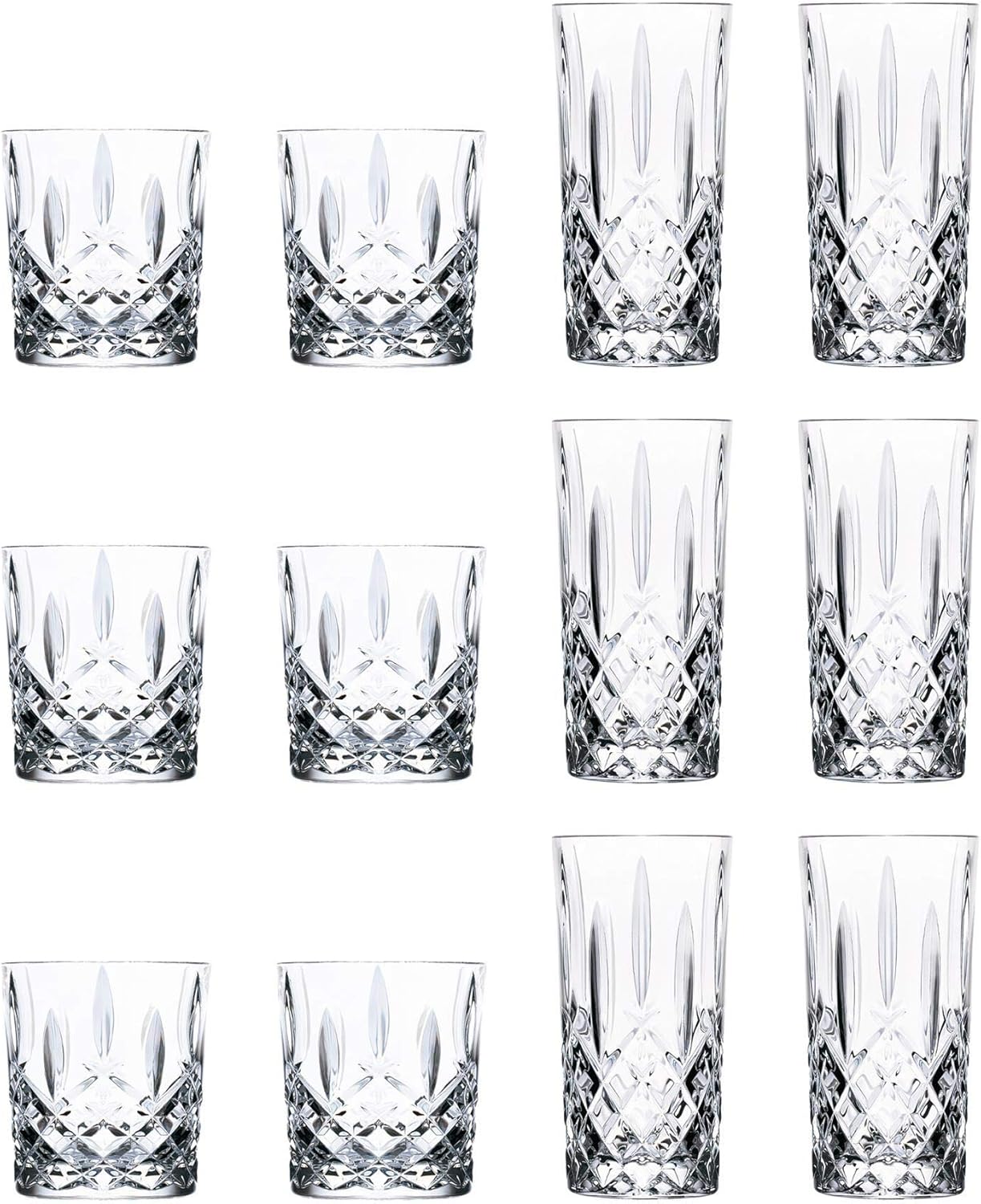 RCR 12 Piece 396ml, 340ml Crystal Glass Highball Tumbler Glasses Orchestra Range x6 Tumblers and x6 Highball Cocktail Juice Glasses - Gift Boxed - Made in Italy Crystal