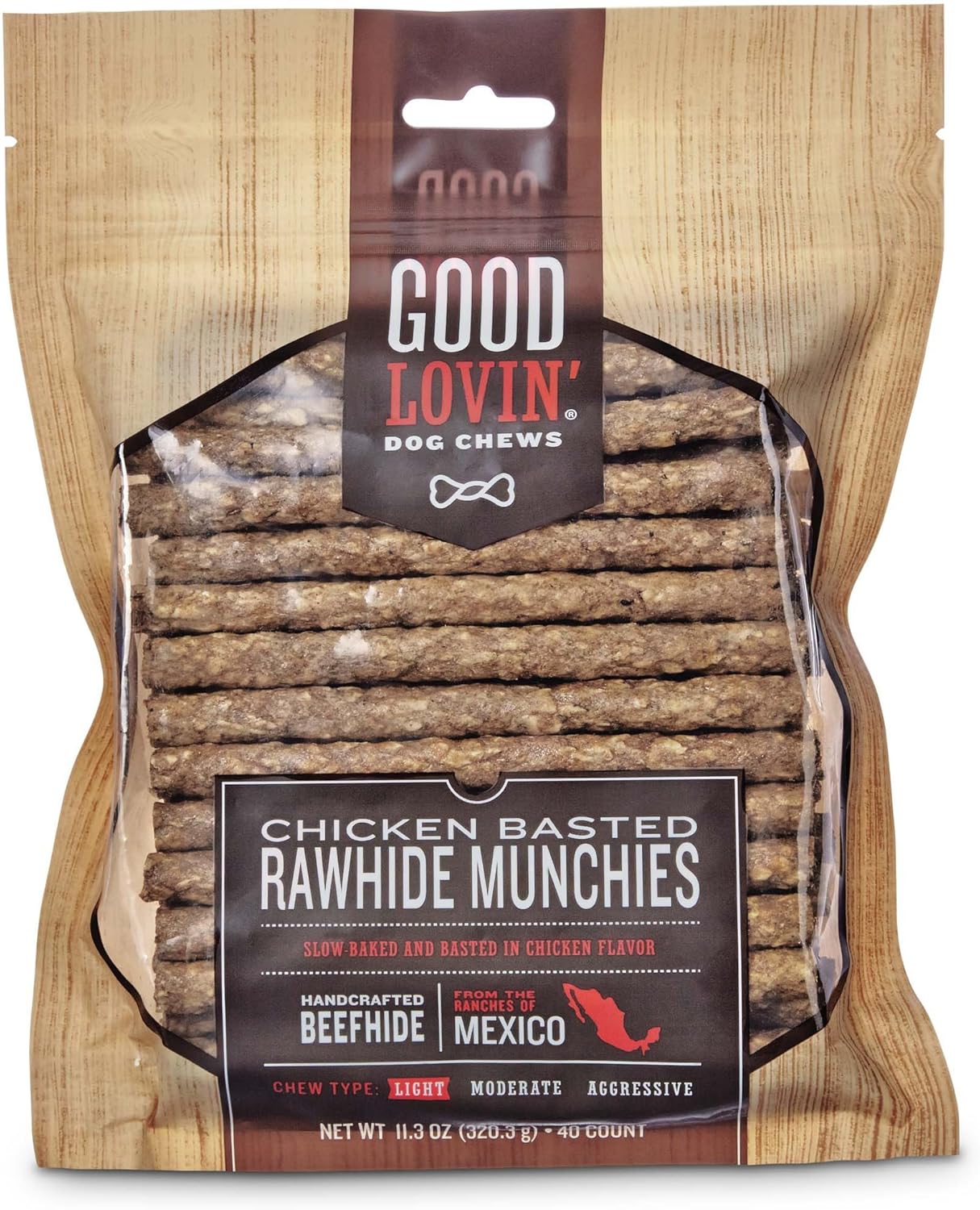 Good Lovin' Chicken Basted Rawhide Munchie Dog Chews, Pack of 40, 11.3 OZ