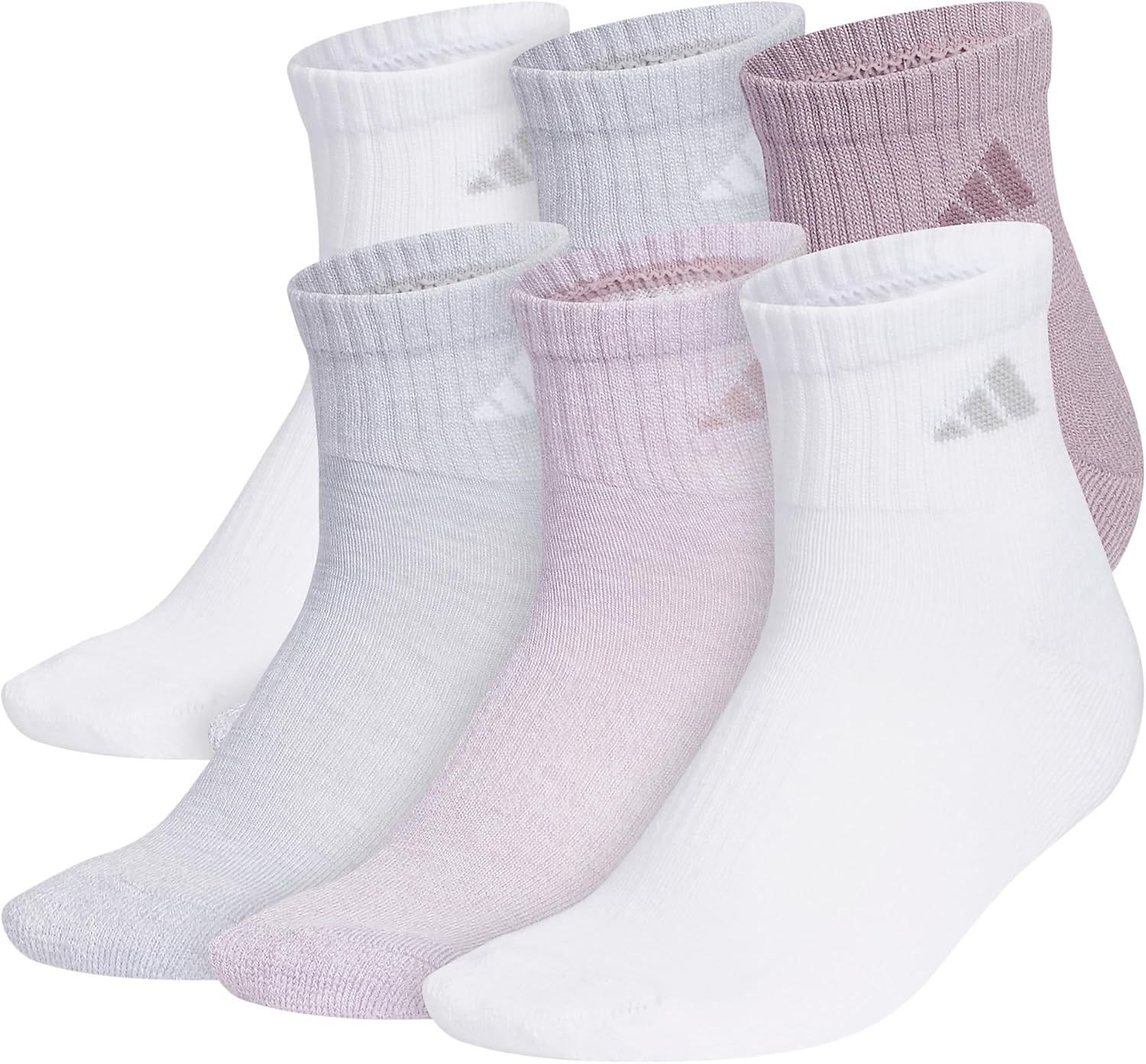 adidas Women's Ankle Socks, Athletic Cushioned Quarter Fit, 6-Pack, Durable, Comfortable, Cooling, with Compression
