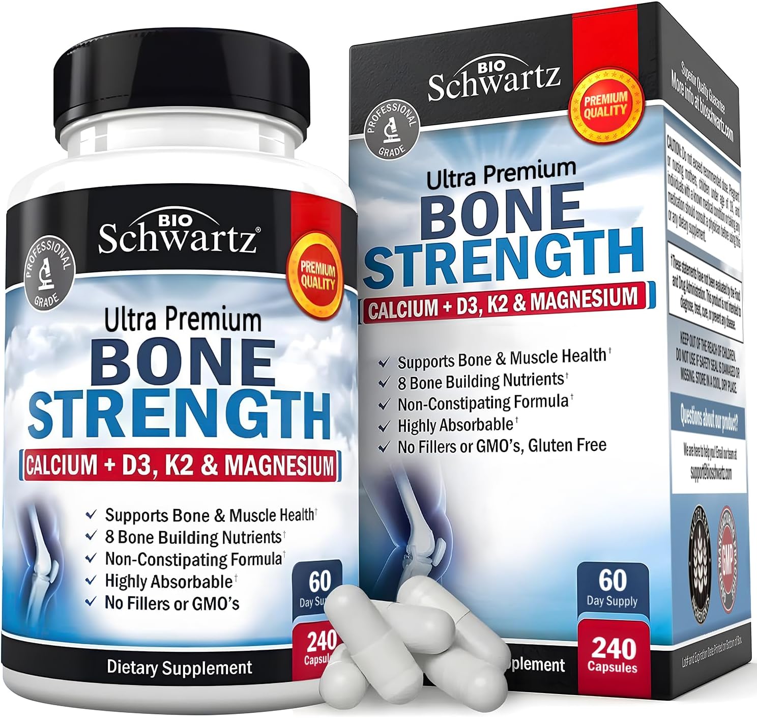 High Absorption Bone Strength Supplement - Gentle Non-Constipating Bone Health Supplement for Women & Men with 9-in-1 Complex with Calcium Magnesium Zinc D3 K2 & More - 3rd Party Tested - 2 Months