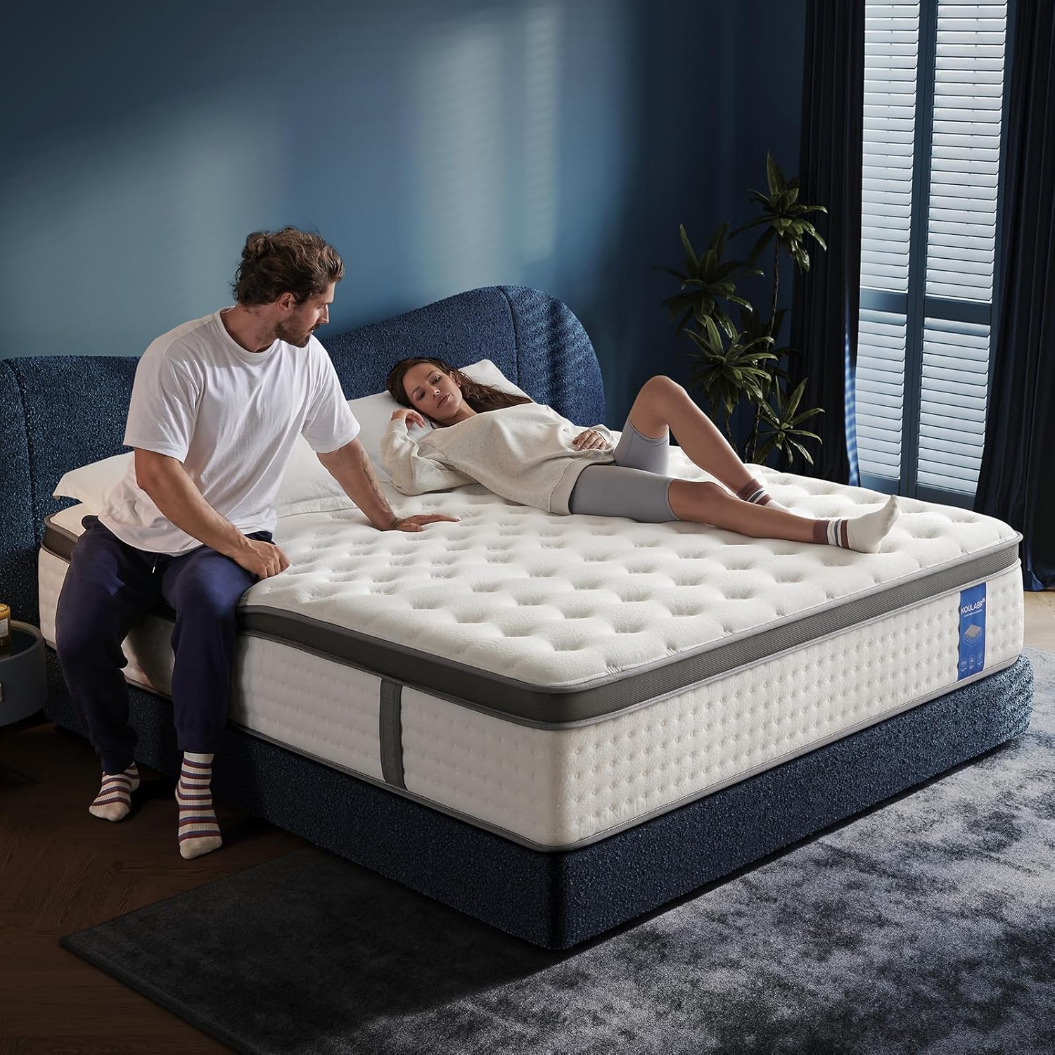 KOULABR Z Queen Size Mattress, 12 Inch Hybrid, Gel Memory Foam, Medium Firm, Blue