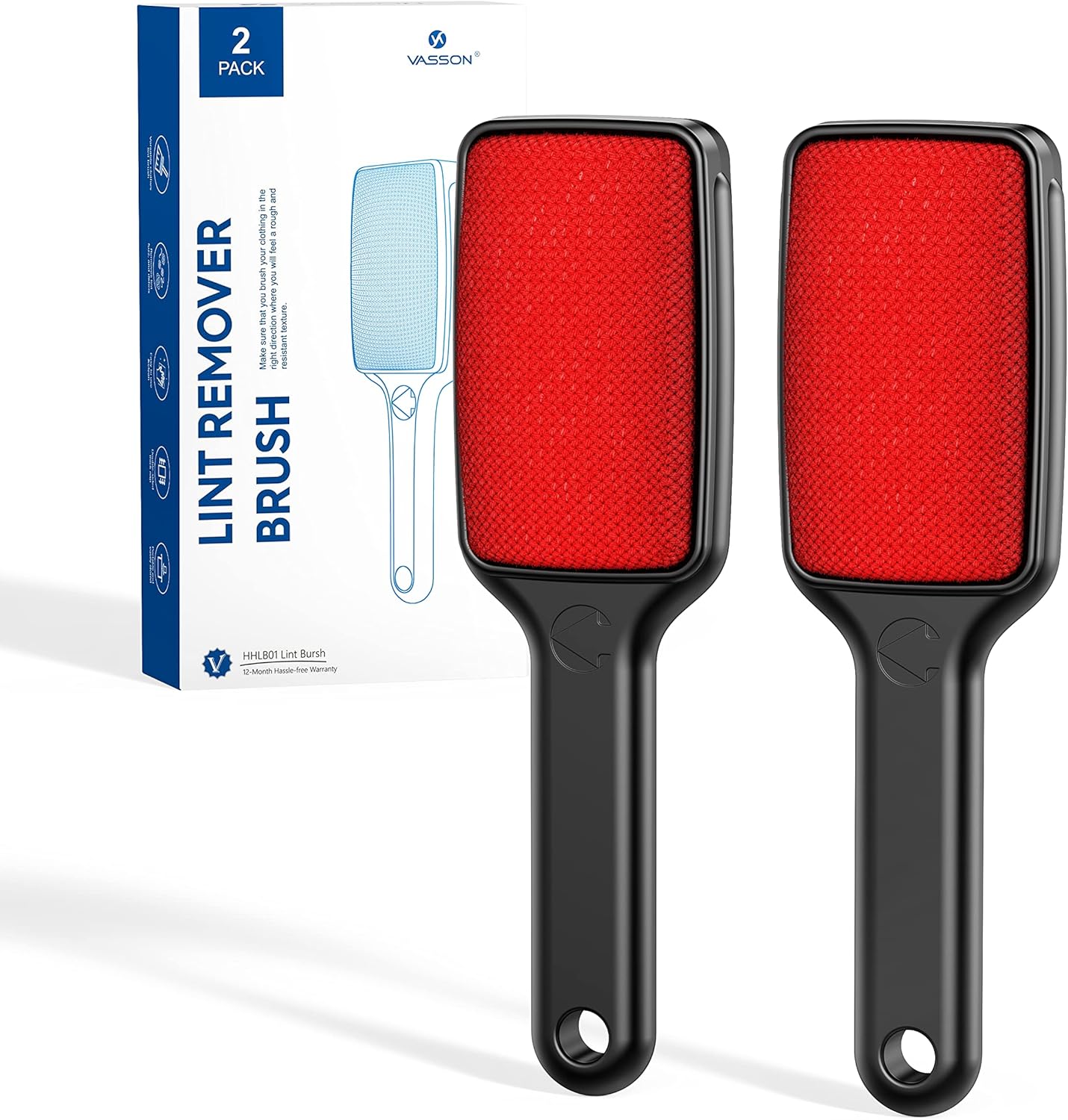 VASSON Lint Brush, Double Sided Lint Remover Brush, Reusable Velvet lint Brush for Clothes and Furniture - Effective Cleaning (2 Pack), Black (HHLB01)