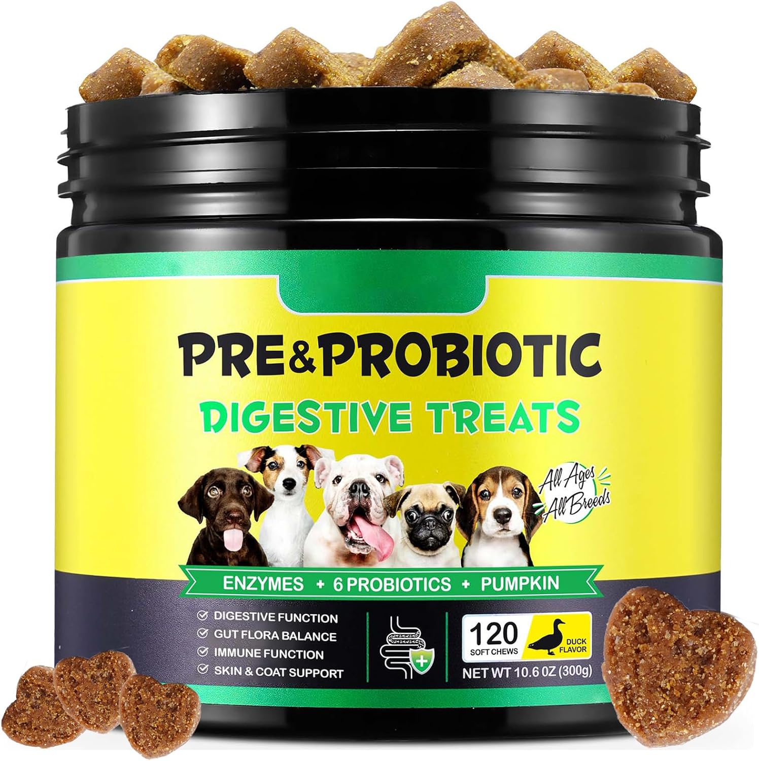 Probiotics for Dogs (120 Chews), Dog Probiotics for Gut Health - Support Gut & Digestive Health, Allergy Itch Relief, Reduce Diarrhea, Loose Stools, Strengthen Immunity Health