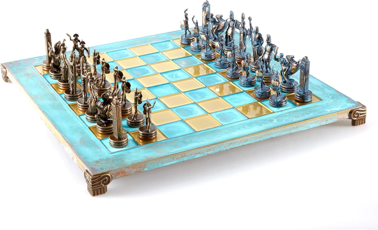 Greek Mythology Chess Set - Blue and Copper with Blue Oxidised Board