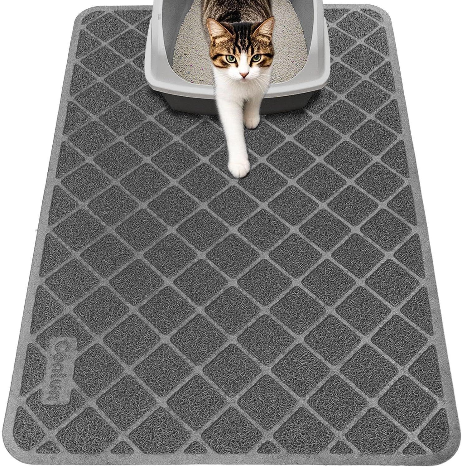 Conlun Cat Litter Mat Litter Trapping Mat, 24" x 17" Premium Durable PVC Grid Mesh with Scatter Control, Non-slip, Less Waste Cat Litter Box Mat, Soft on Kitty’s Paws, Urine Waterproof