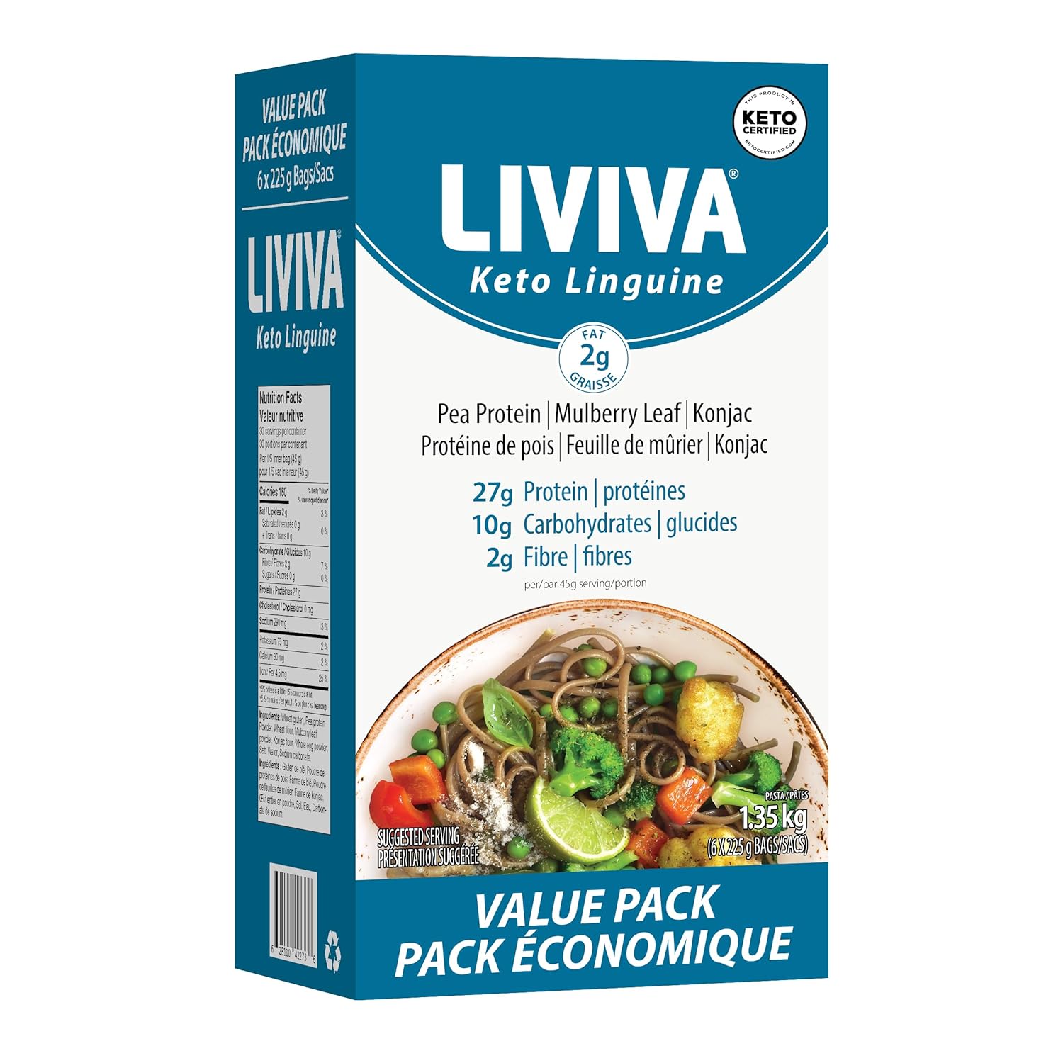 LIVIVA Low Carb High Protein KETO Value Pack Spaghetti Noodle Pasta 6 Pk – 135 g Protein per Box with Pea Protein & Konjac Flour - 8g Net Carbs, Diabetic-Friendly - Healthy Al Dente Pasta (6 Pack, Linguine Pasta)