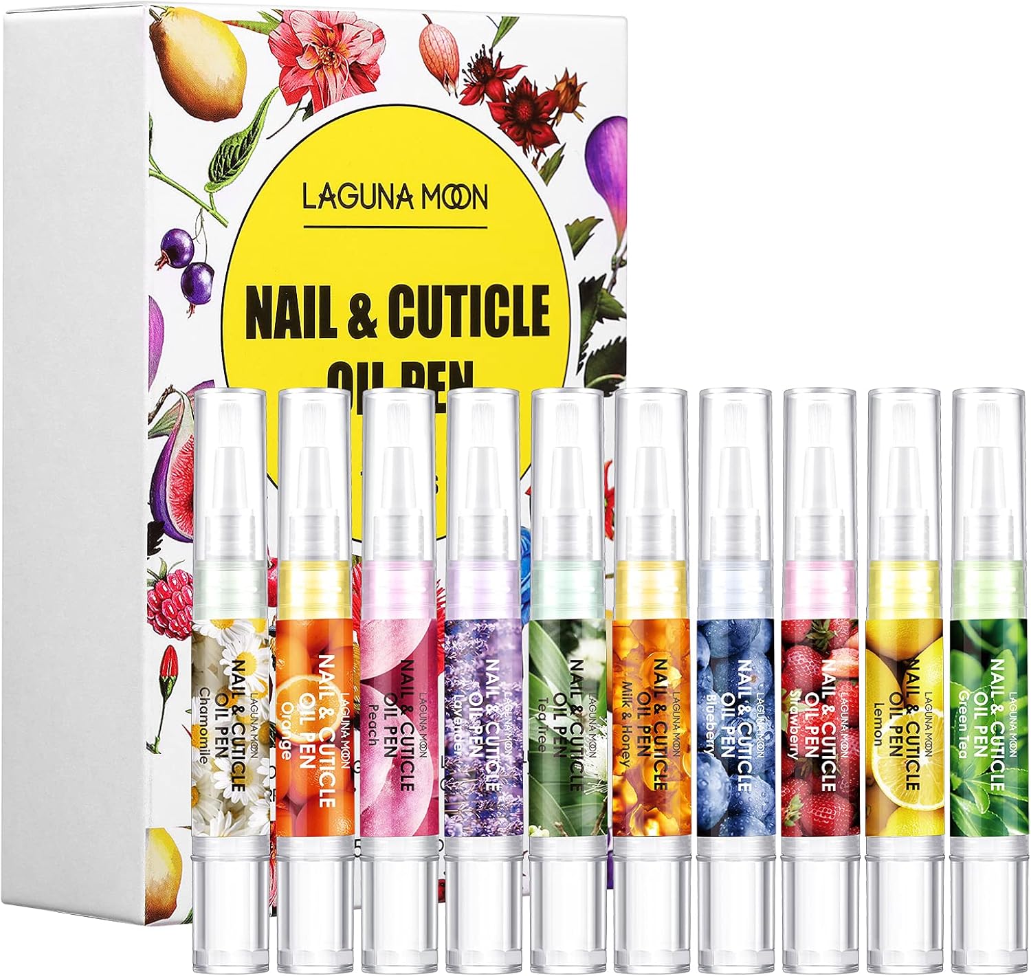 Lagunamoon 10 Pack Cuticle Oil Pens for Nail Care, 5ml Nail Oil Pens with Natural Ingredients to Moisturize and Nourish Dry Nails and Cuticles, Cuticle Oil to Prevent Nail Cracking and Hangnails