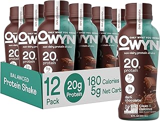 OWYN Plant Based Protein Shake from Organic Pumpkin seed, Flax, Pea Blend, Prebiotic supplement, Superfood Greens, all-in-one nutrition, 20g Vegan Gluten & Soy-Free (Dark Chocolate, 12 Pack)