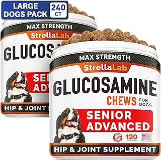 Senior Advanced Glucosamine Joint Supplement for Dogs - Hip & Joint Pain Relief - Small + Large Breeds -Omega-3 Fish Oil - Chondroitin, MSM- Mobility Soft Chews for Older Dogs - Bacon Flavor - 240Ct