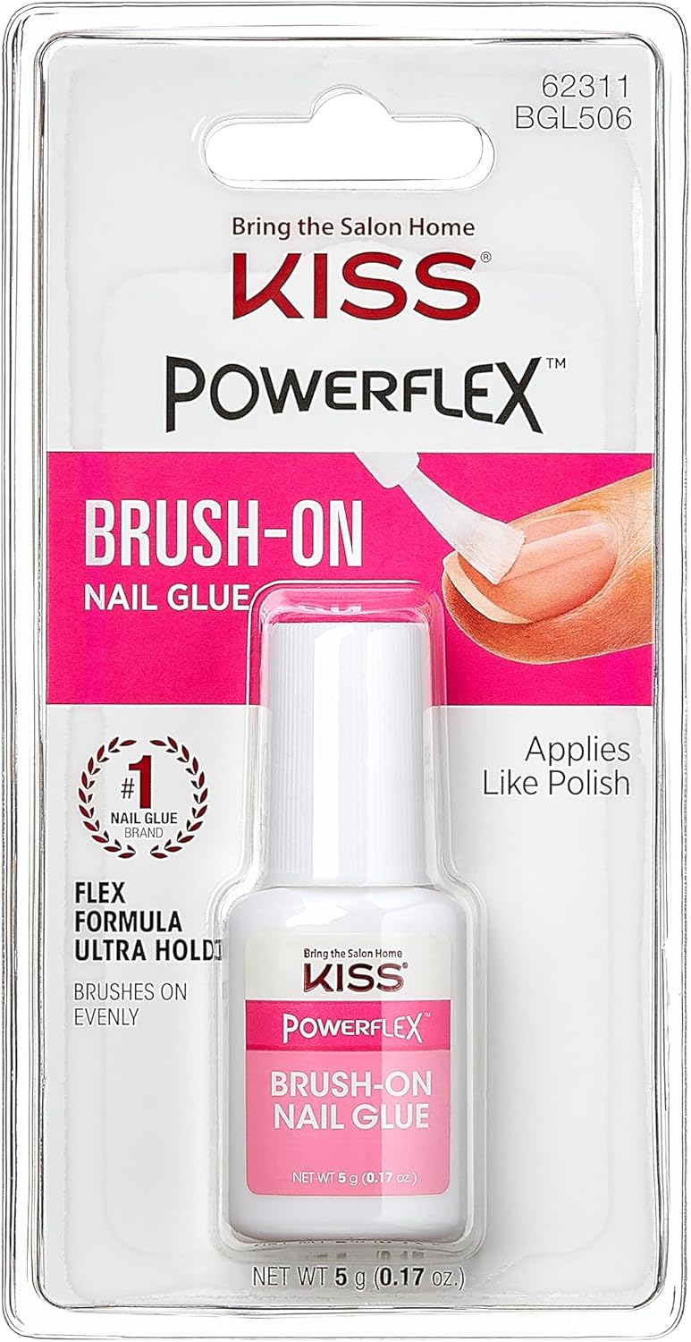 KISS Powerflex Brush-On Nail Glue, Flex Formula for Ultra Hold of False Nails, Instantly Repairs Breaks and Tears