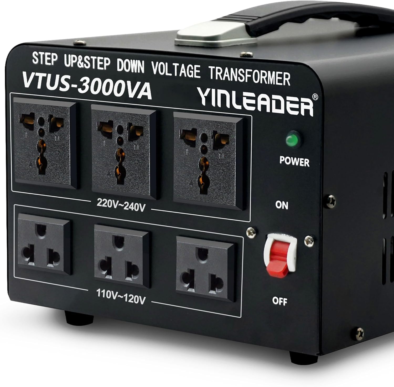 Yinleader Voltage Converter Transformer(110V to 220V, 220V to 110V) Step Up/Down Transformer Converter 110/120 Volt - 220/240 Volt w/US Power Cord,Circuit Breaker Protection (VTUS-3000-6S)