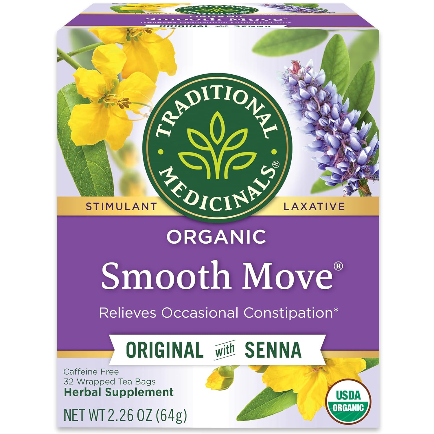 Traditional Medicinals Tea, Organic Smooth Move, Relieves Occasional Constipation, Senna, 32 Tea Bags
