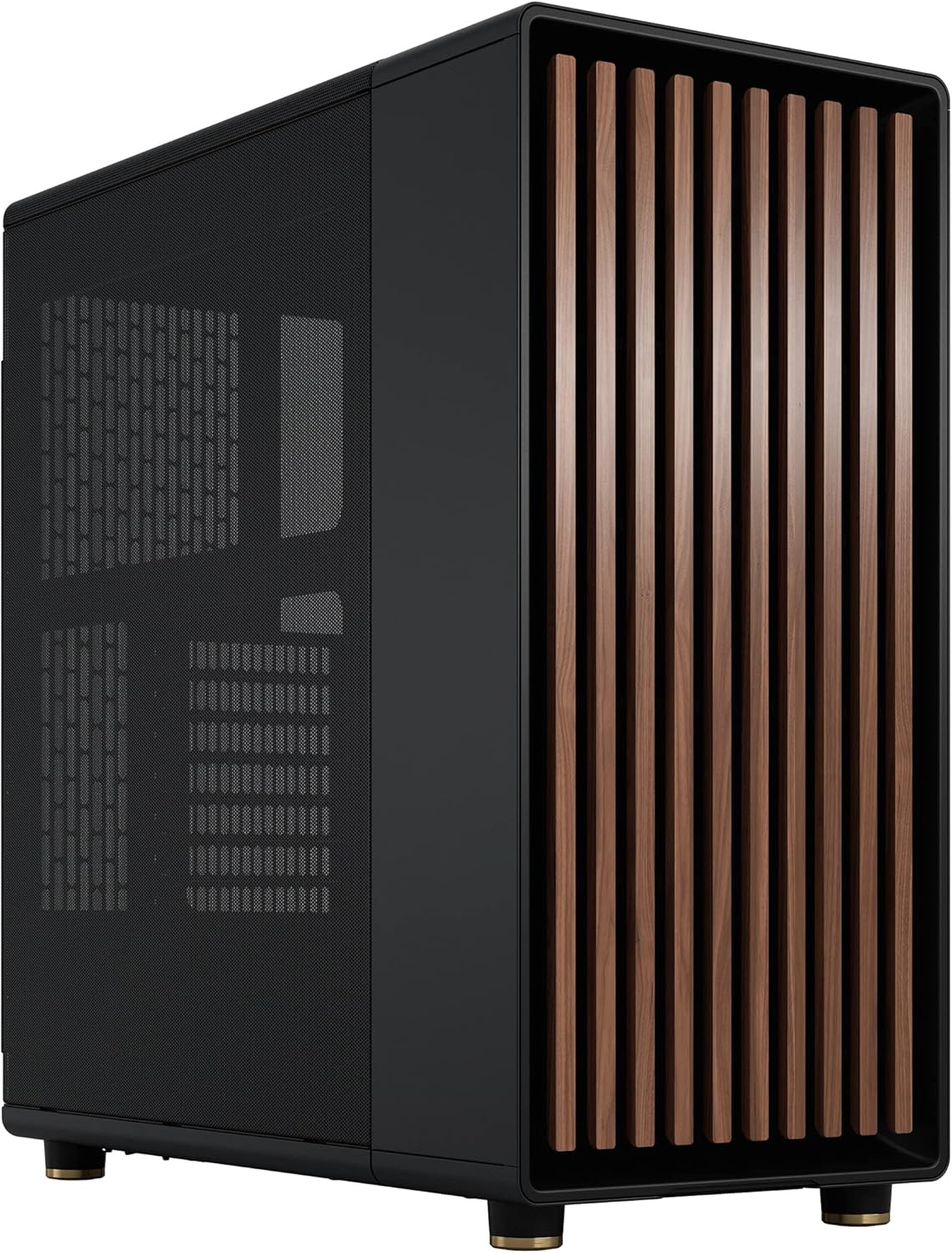 Fractal Design North Charcoal Black - Wood Walnut front - Mesh side panels - Two 140mm Aspect PWM fans included - Type C USB - ATX Airflow Mid Tower PC Gaming Case
