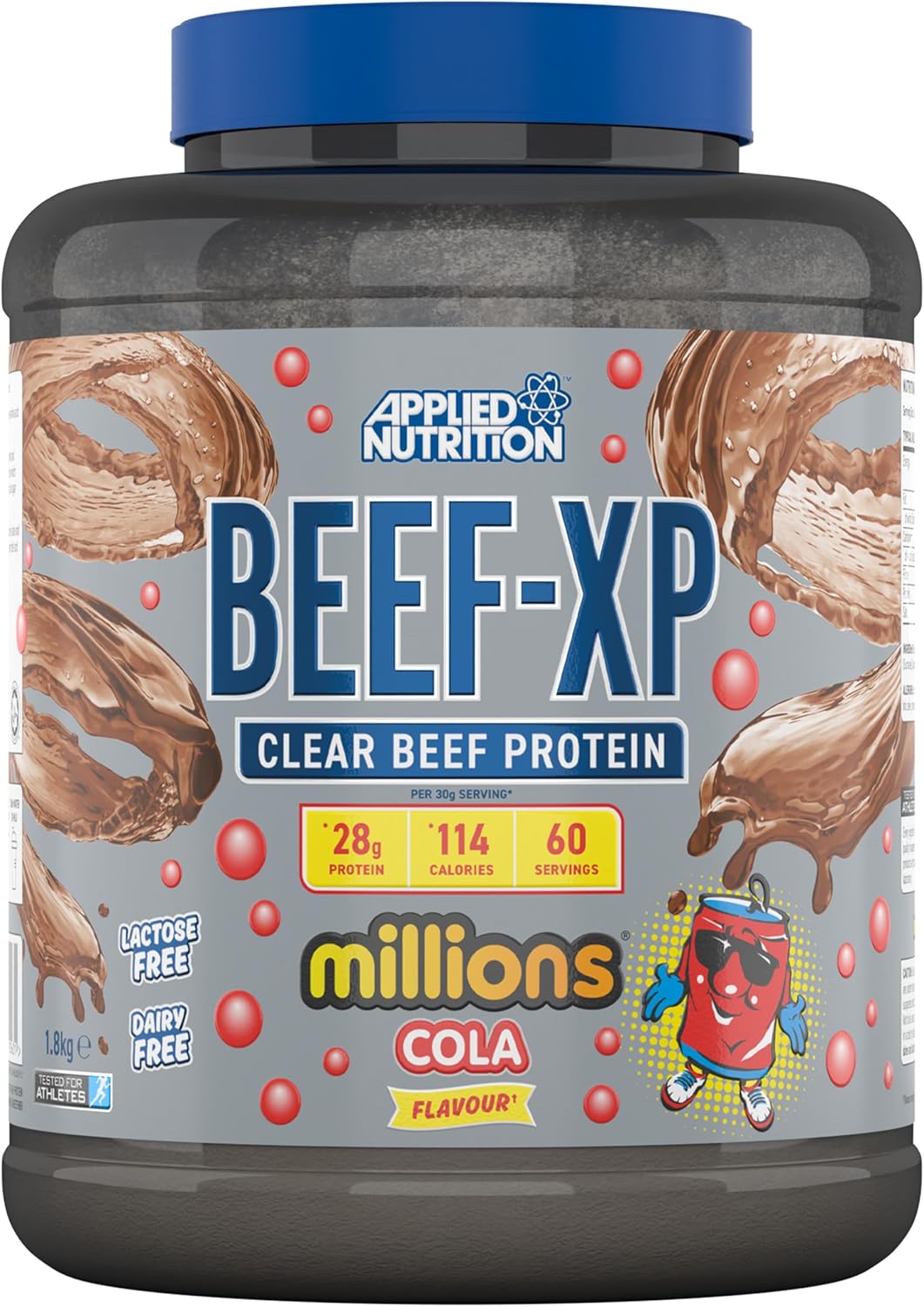 Applied Nutrition Beef XP - Clear Hydrolysed Beef Protein Isolate, Fruit Juice Style, Dairy Free Beef Protein Powder, Lactose Free, Zero Sugar, Low Fat, 1.8kg - 60 Servings (Cola Millions)