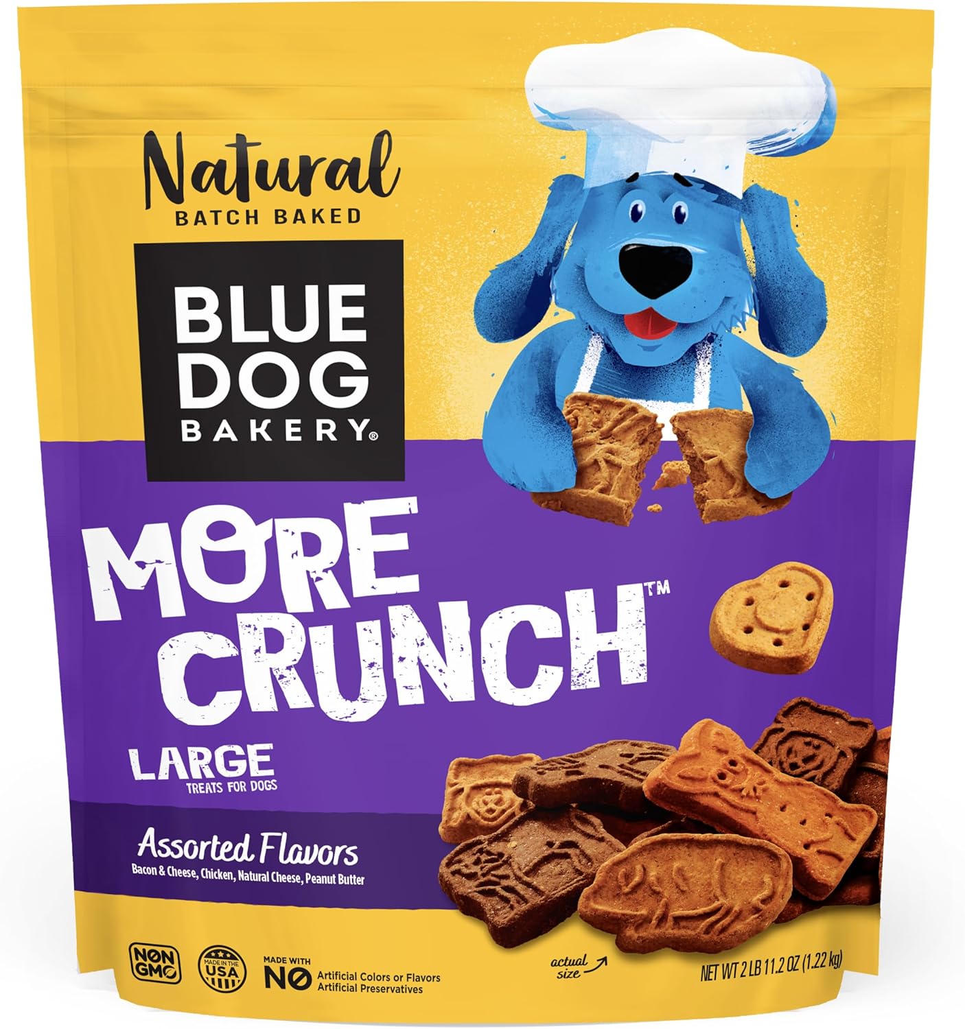 Blue Dog Bakery More Crunch Large Assorted Flavors, Dog Biscuits, Healthy Treats, All Natural, Bacon, Chicken, Cheese, Peanut, 43.2 oz (Pack of 1)