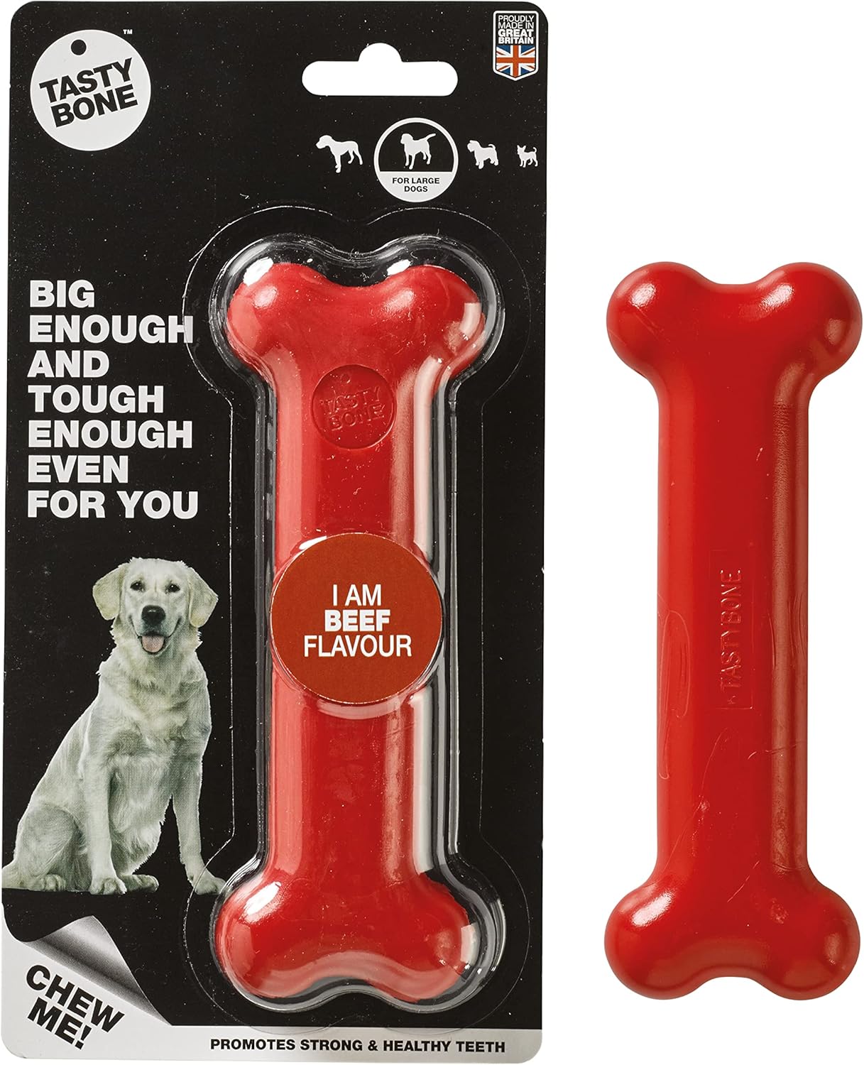 TastyBone Nylon Dog Chew Toy for Large Dogs (Beef) - Indestructible for Aggressive Chewers, Everlasting Flavour, Strong Healthy Teeth, Made in the UK