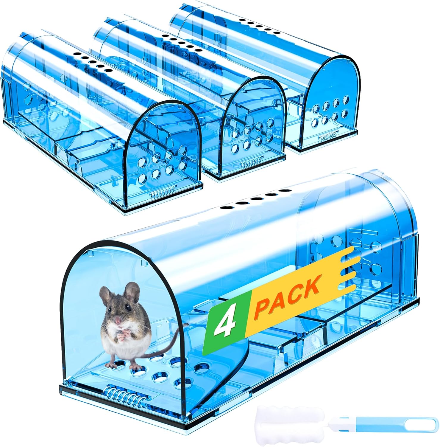 4 Pcs Humane Mouse Traps No Kill, Live Mouse Trap, Reusable Mice Trap Catch for House & Outdoors