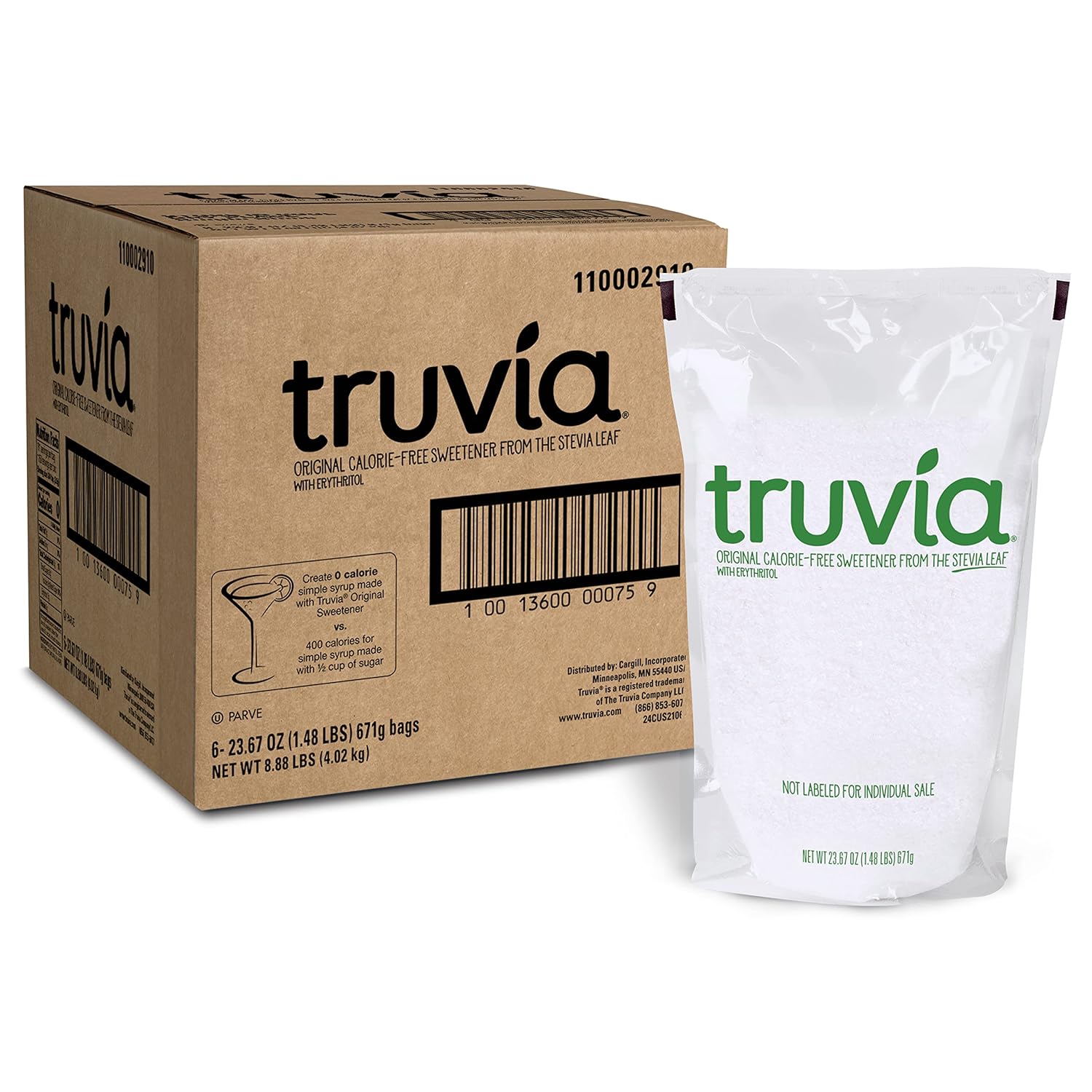 Truvia Calorie Free Stevia Sweetener, Ideal For Sugar Free Simple Syrup, Tea And Lemonade, 6-24 oz Bags, Net Wt 144 oz
