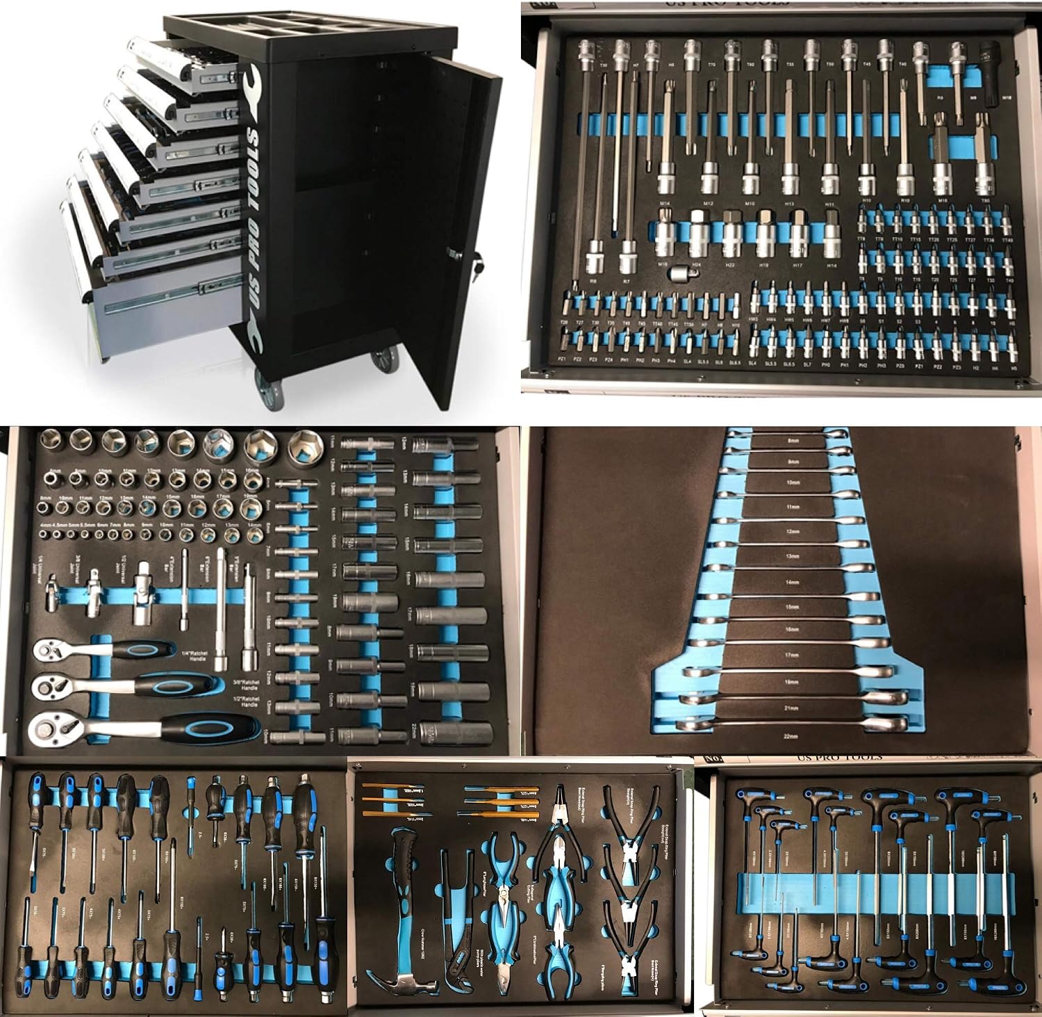 US PRO Tool Box Tools 7 Drawer Roller Cabinet with Tools