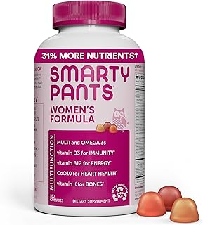 SmartyPants Women's Multivitamin Gummies: Omega 3 Fish Oil (EPA/DHA), Methylfolate, CoQ10, Vitamin D3, C, Vitamin B12, B6, Vitamin A, K & Zinc, Gluten Free, 180 Count (30 Day Supply)