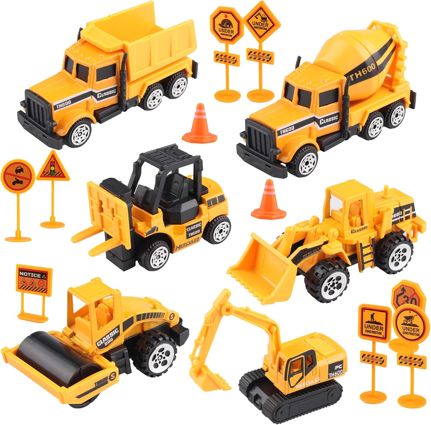 Sunarrive Construction Vehicles Toys - Mini Digger Cake Toppers - Dumper Bulldozer Dump Truck - Small Toy Car Set for Kids Children Boys Girls - Gifts Presents for Age 3 4 5 6 Year Olds