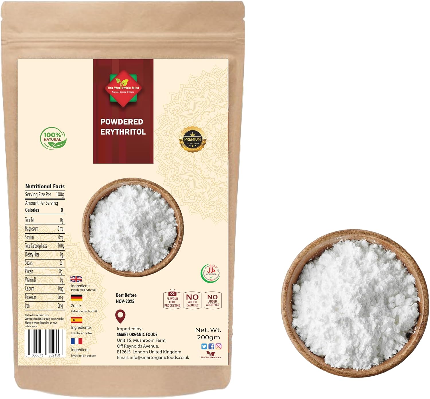 Powdered Erythritol (200g/7.05oz) | Zero-calorie icing sugar | Great for Ketogenic diets | Perfect for Baking, cakes, meringues, Ice cream | Non-GMO