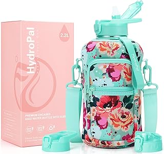 Half Gallon Water Bottle with Storage Sleeve, 74oz Large Water Bottle with 2 Lids(Straw Lid and Chug Lid), Big Sports Water Jug for Gym with Strap, BPA-Free Drink Container with Handle