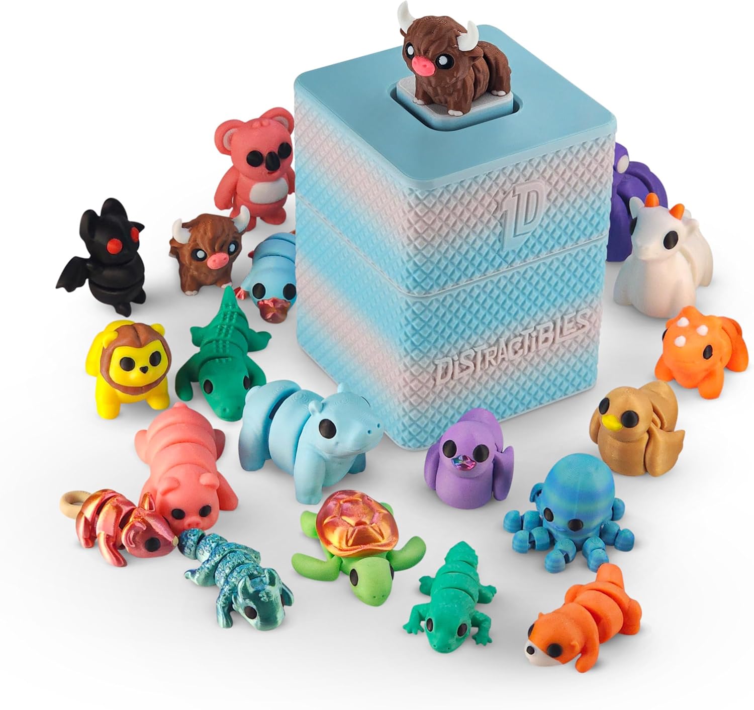 Mystery Fidget Animal Pack, 10 Articulated Animals + Bonus Fidget Clicker & Fidget Clicker Box, Random Colors (Random Color)