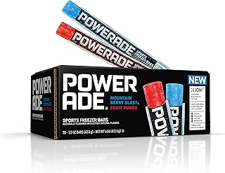 Powerade Sports Freezer Bars, 1.5 oz, Refreshing Ice Pops with Electrolytes B Vitamins, Naturally Flavored with Other Natural Flavors, Mountain Berry Blast and Fruit Punch, 70 Count