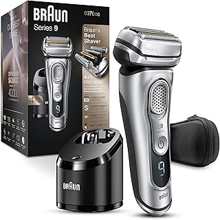 Braun Electric Razor for Men With Precision Beard Trimmer, Rechargeable, Wet & Dry Foil Shaver, Clean & Charge Station & Travel Case, Silver, 3 Piece Set