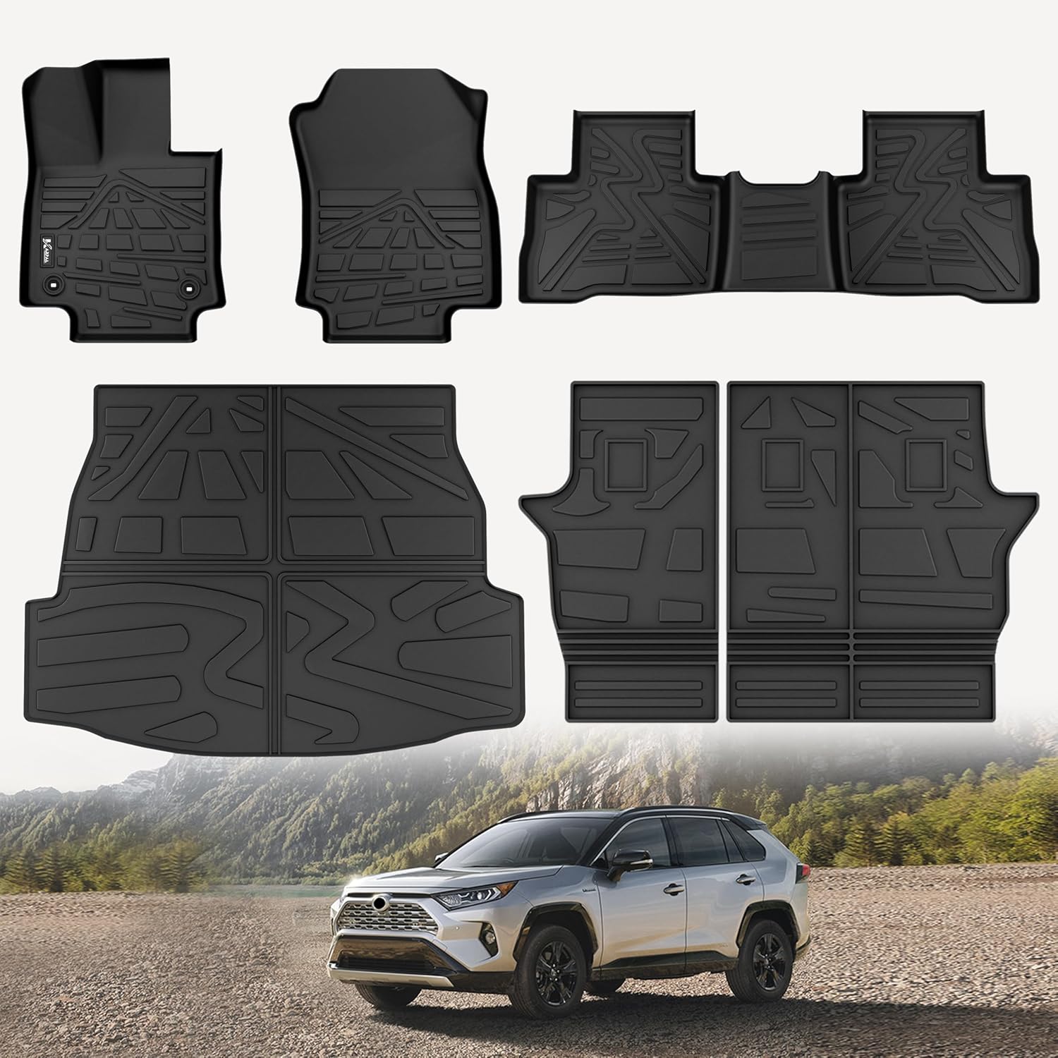KARPAL Floor Mats Fit for Toyota RAV4 2019-2025 (Include Hybrid), Custom Fit All Weather TPE Floor Liners, 1st & 2nd Row & Cargo Liner & Backseat Mat, RAV4 Accessories