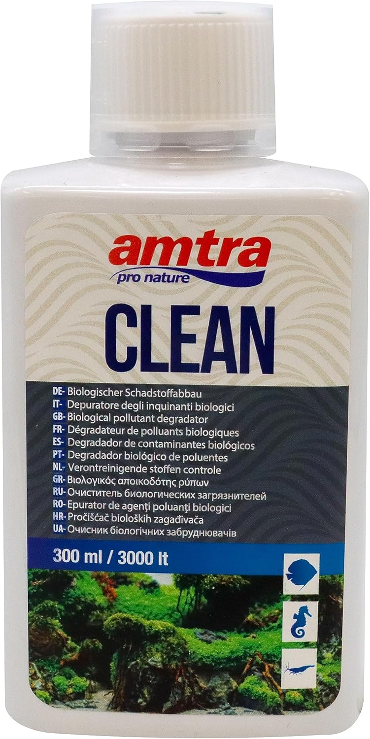 AMTRA CLEAN - Natural water purifier for aquariums, Natural water treatment for aquariums, Reduces water changes, Format 300 ml