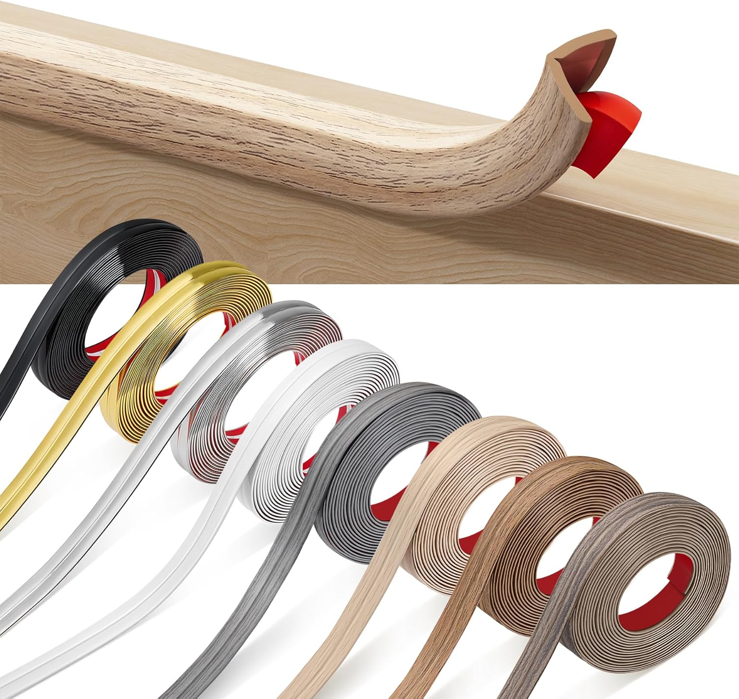 INMOZATA 6.1m Plastic Corner Trim, PVC Flexible Peel and Stick Molding Trim, Self Adhesive Metal Trim for Wall, Corner, Furniture, Windows, Tables (20 * 2.5mm,Maple Wood Grain)