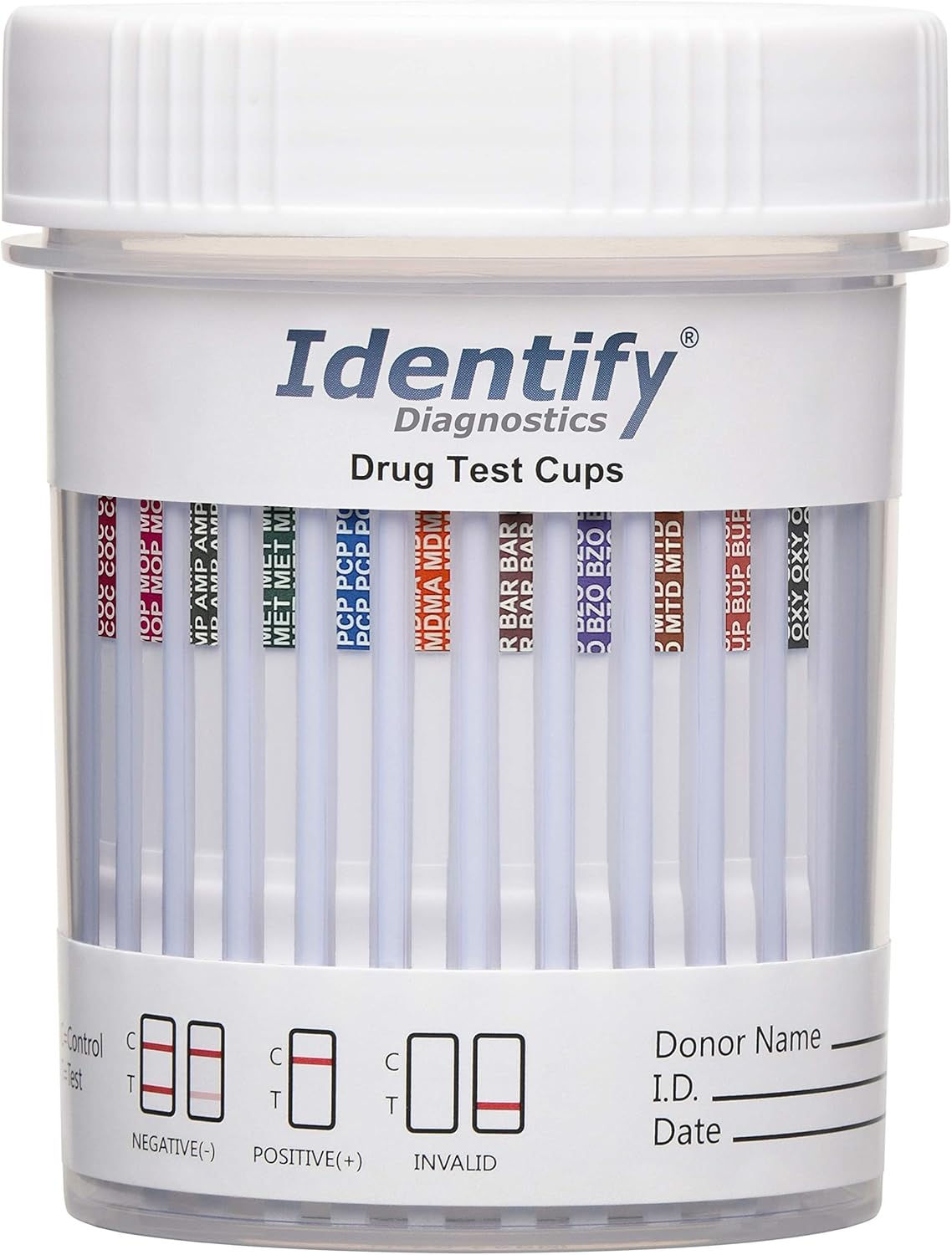 Identify Diagnostics Drug Test Cups | 5 Pack | 12 Panel CLIA Waived Instant Urine Drug Test Kit for AMP,BAR,BUP,BZO,COC,MDMA,MET,MOP|OPI,MTD,OXY,PCP,THC