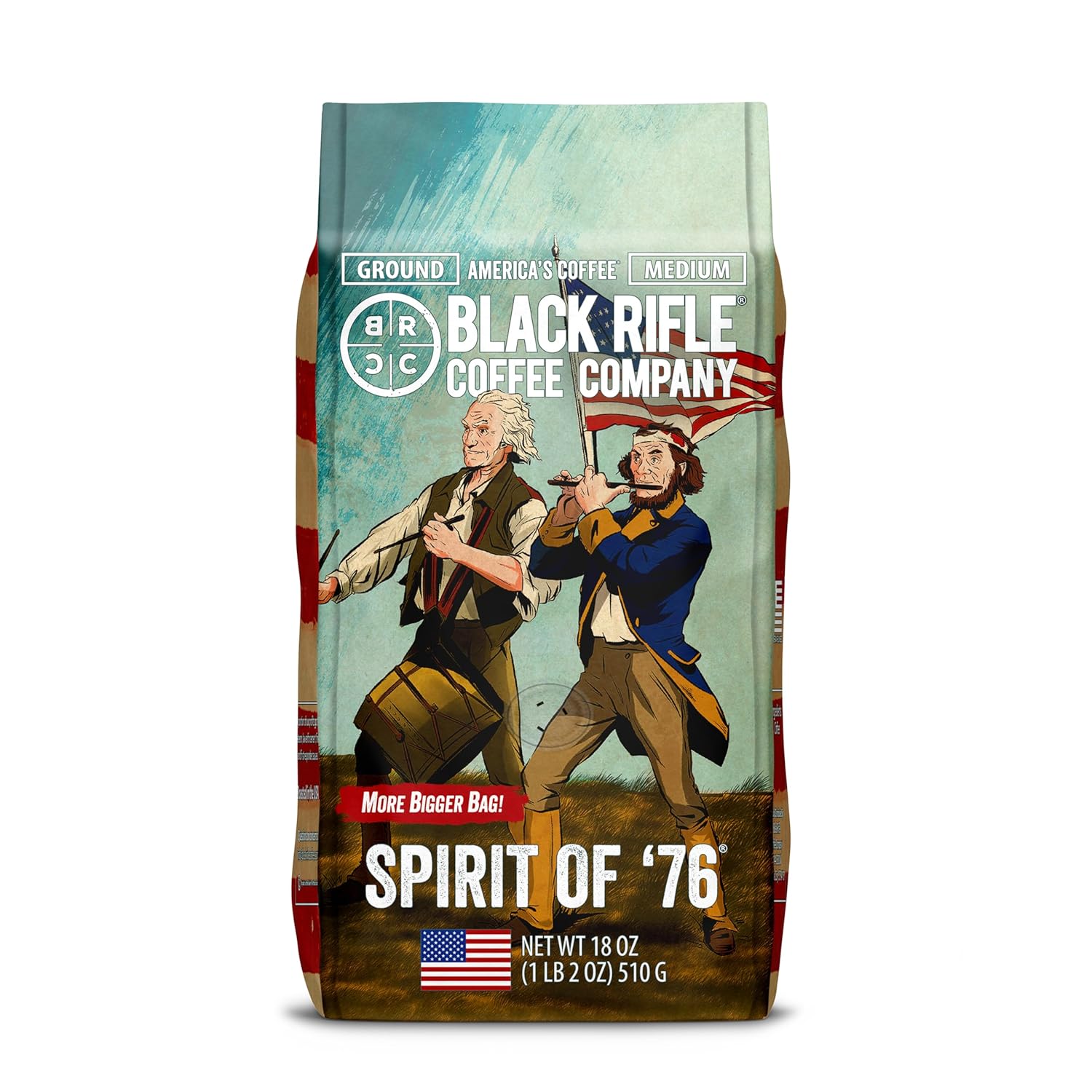 Black Rifle Coffee Company Spirit of 76, 18oz Bag, Ground Coffee Medium Roast - Roasted Blend Made from Arabica Beans - Colombian & Brazilian Beans - Veteran Founded & American Made
