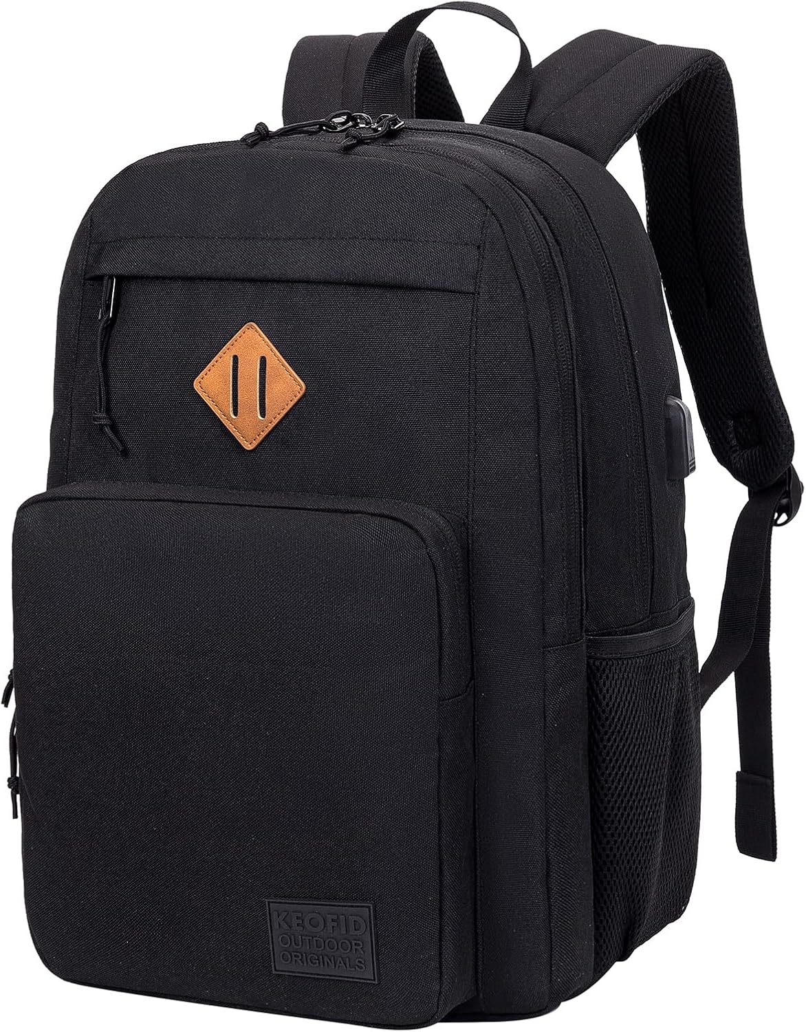 KEOFID Classic Travel backpack for Men and Women, Anti theft Laptop backpack with USB Charging Port for College, Business(Black)