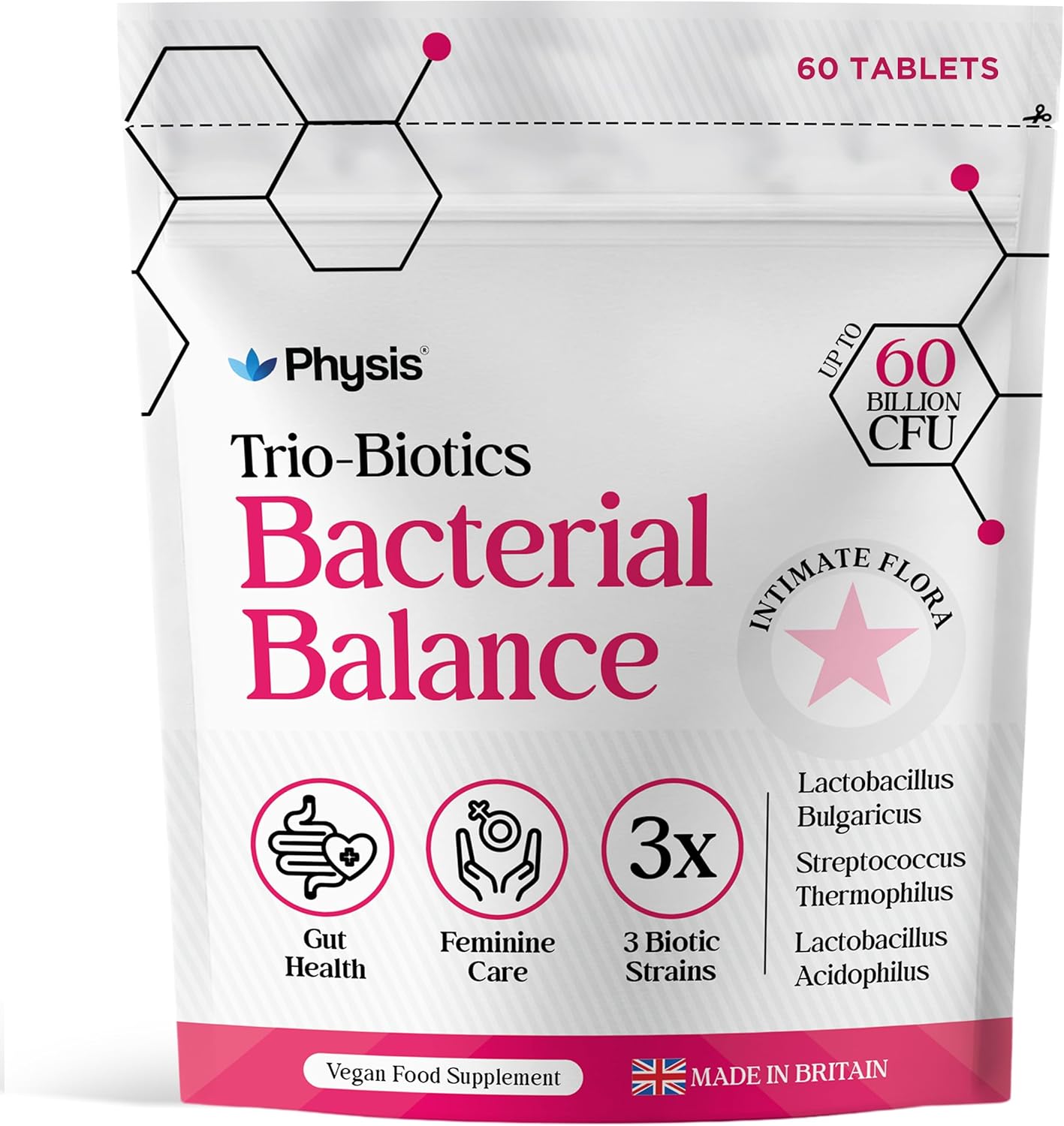 PHYSIS Oral Probiotics for Women | 60 Tablets | Feminine Care Intimate Flora | 15 Billion CFU | 3in1 Womens Flora, Gut Health, Bloating & Yeast Control