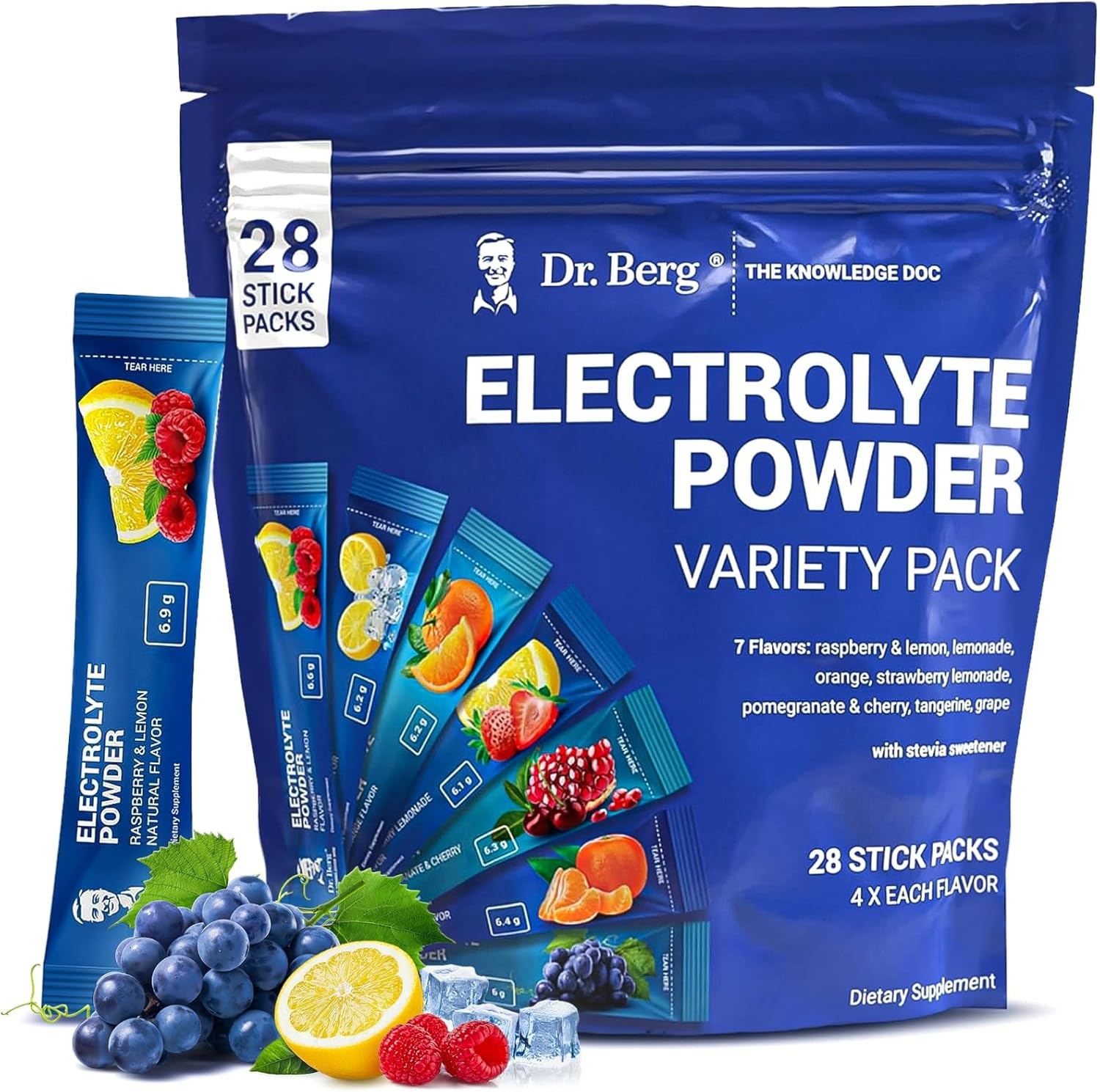 Dr. Berg Sugar Free Electrolyte Powder Packets (Variety Pack) - Daily Electrolyte Drink Mix - 28 Total Hydration Pouches Sugar Free - Keto Electrolytes Powder Packets No Sugar - 7 Delicious Flavors