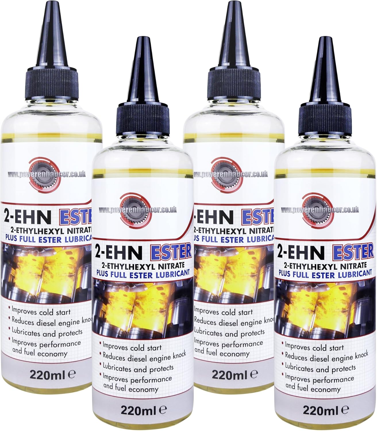 Powerenhancer Premium Double Filtered Pure 2-EHN Cetane Booster with 100% Ester Lubricant. Diesel Additive to Improve Cold Start, Reduce Engine Knock and Improve Performance. 4 x 220ml