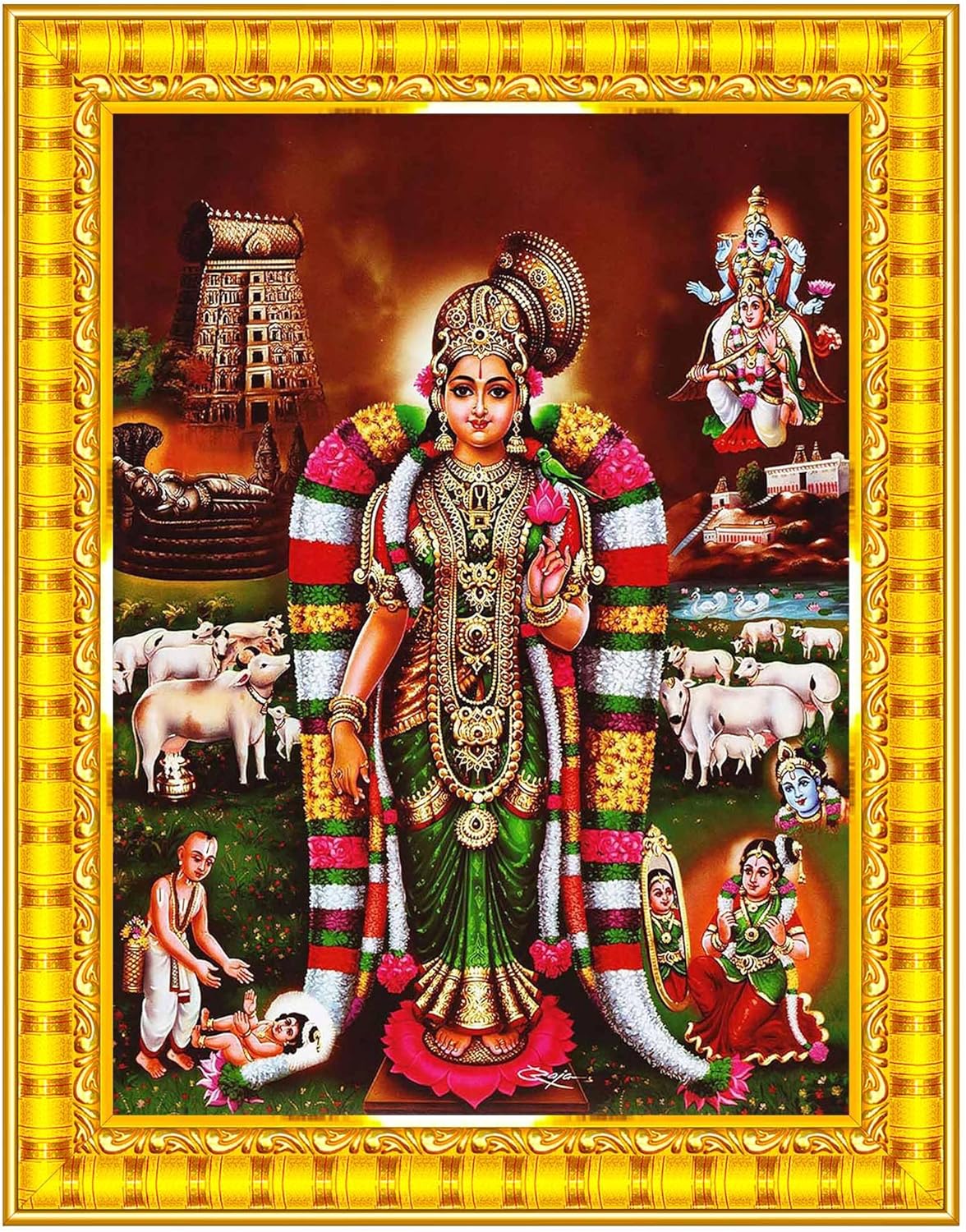 Pavan Photo Laminations Andal Nachiyar Amman Goda Devi Andalamma Wall Painting Framed Home Decor (Wood,Matte,Gold,Small Size,6 x 8 Inch) R220S