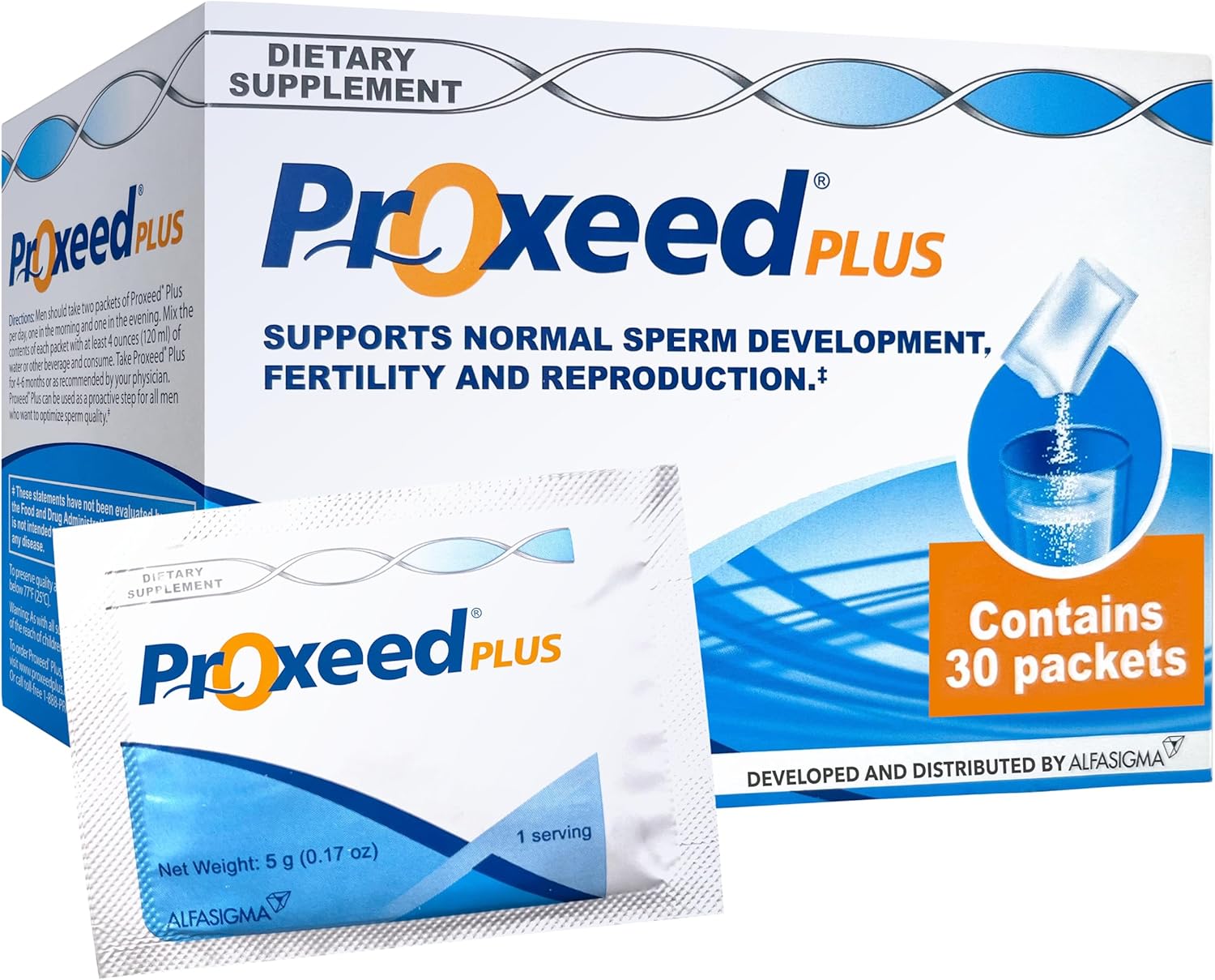 Proxeed Plus Fertility Supplements for Men | Improves Sperm Count, Concentration & Motility* | L- Carnitine Based Formula with Folic Acid | 1 Box, 30 Powder Packets