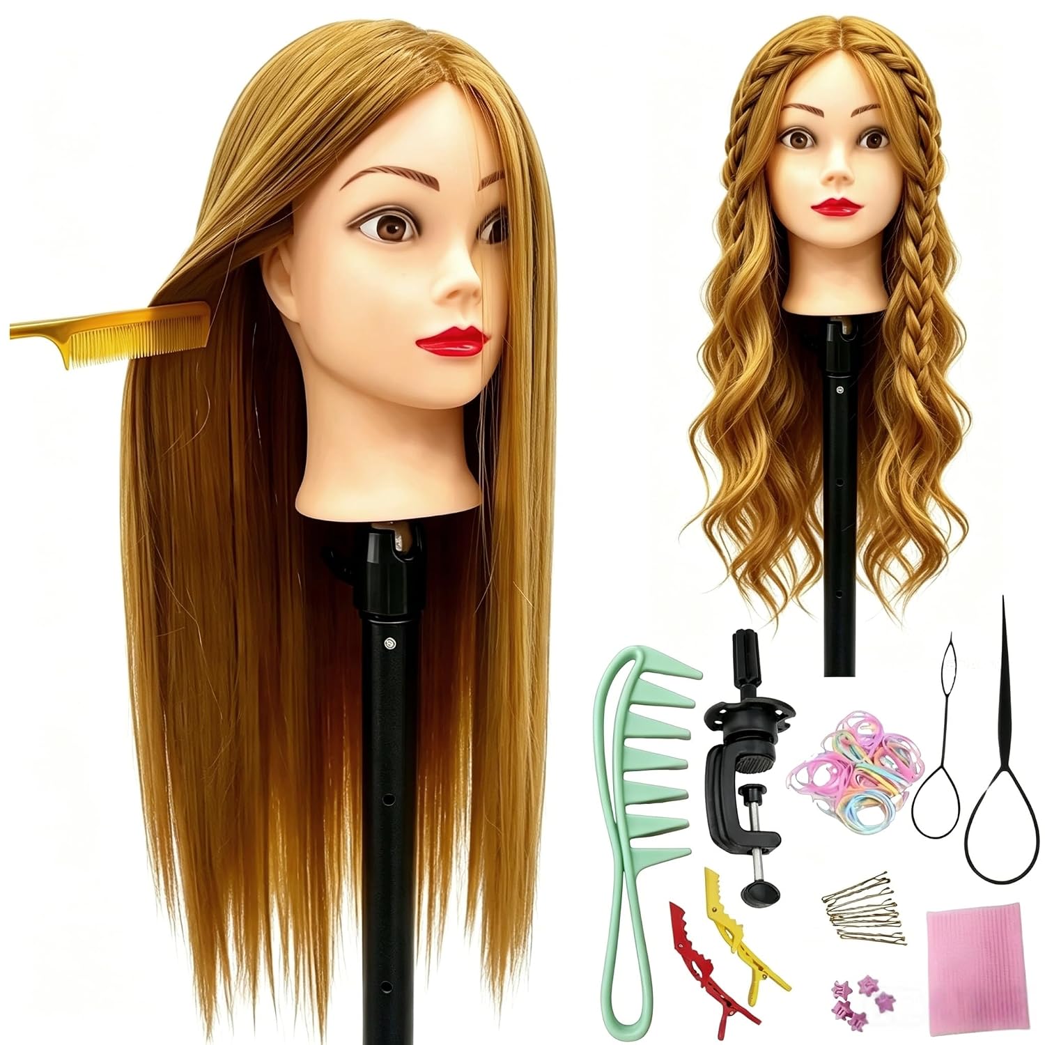 Long Hair Mannequin Head, Cosmetology Mannequin Head with Hair for Styling